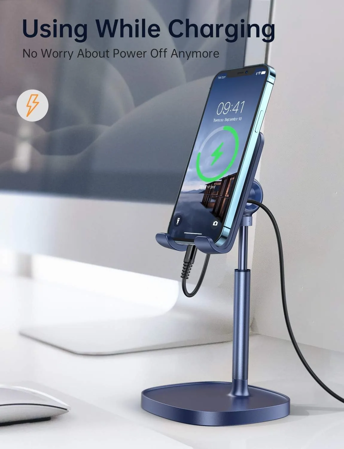 LISEN Cell Phone Stand, Phone Holder for Desk, Blue Gaming Accessories