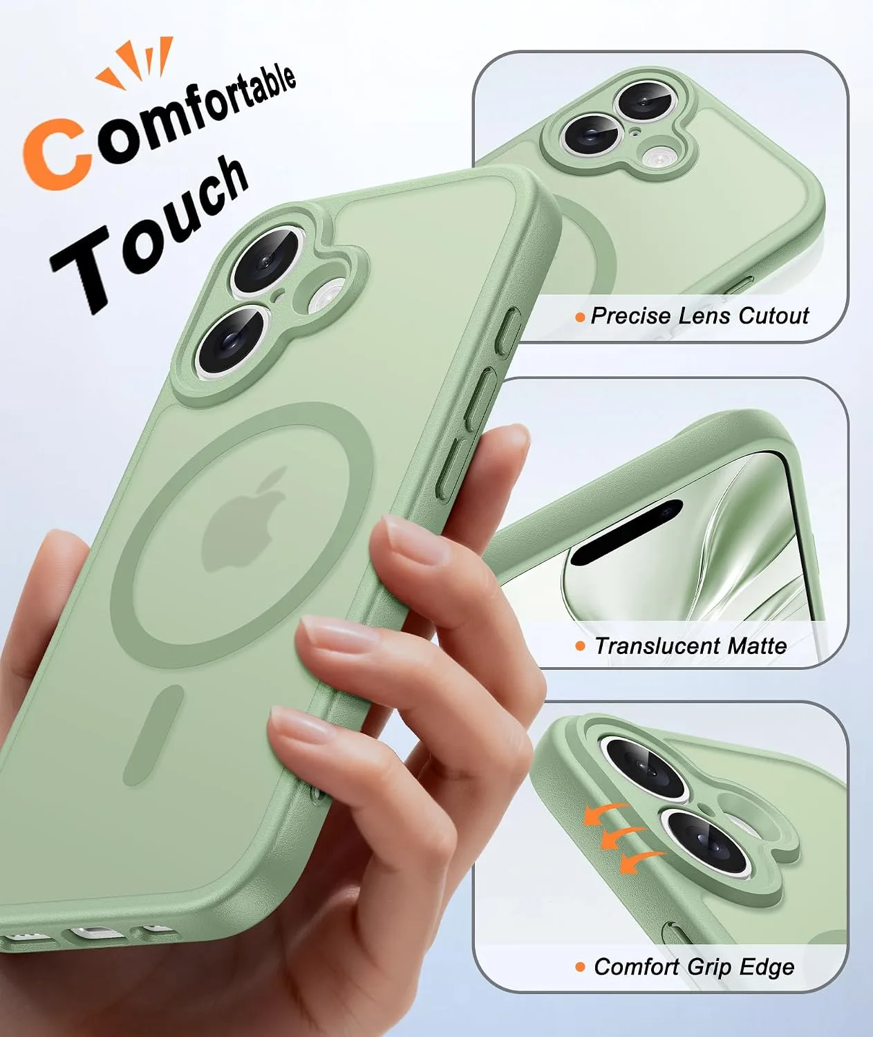 FNTCASE for iPhone 16 Plus Case Fit for MagSafe Light Green