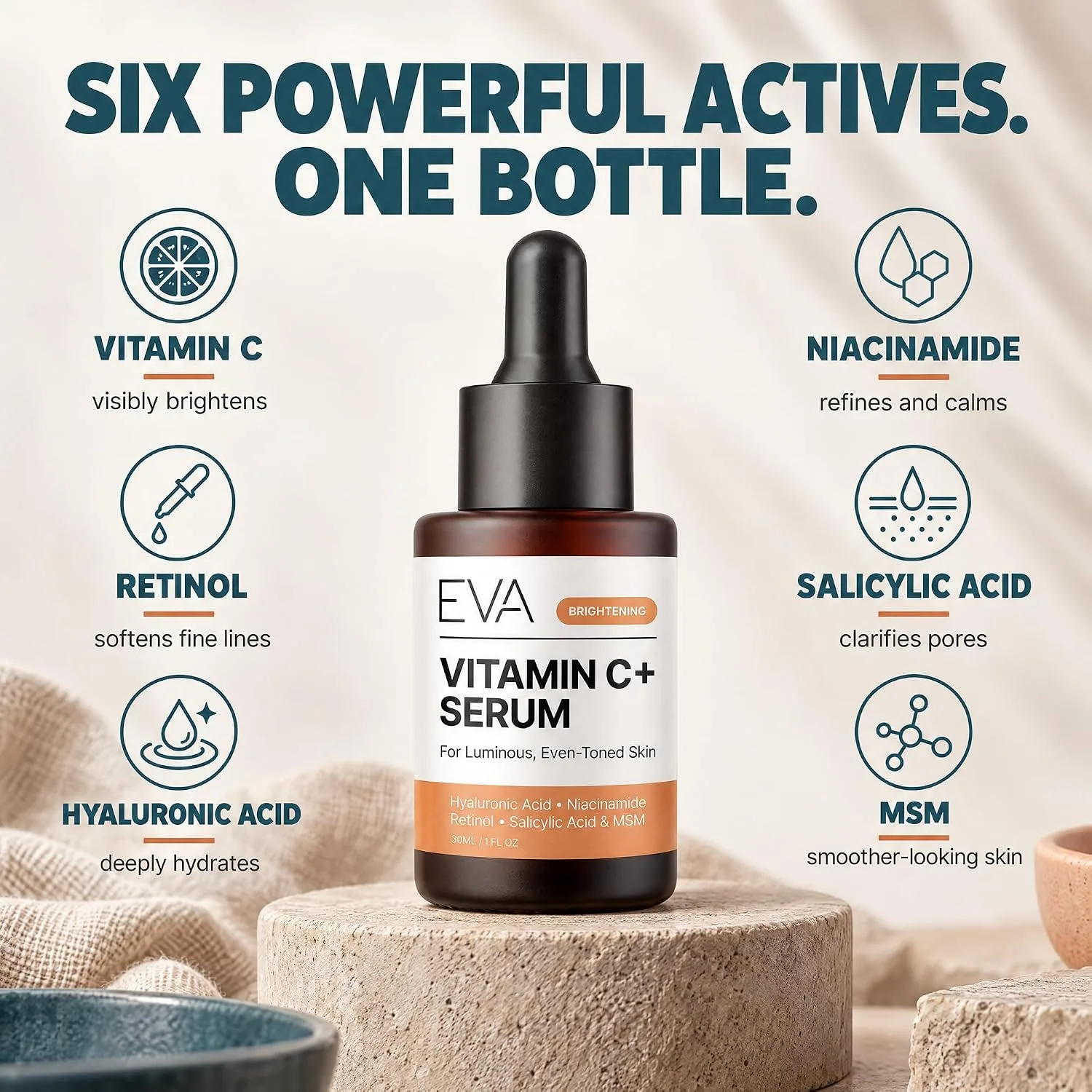 Eva Naturals Vitamin C Serum for Face with Retinol & Niacinamide, 1 oz