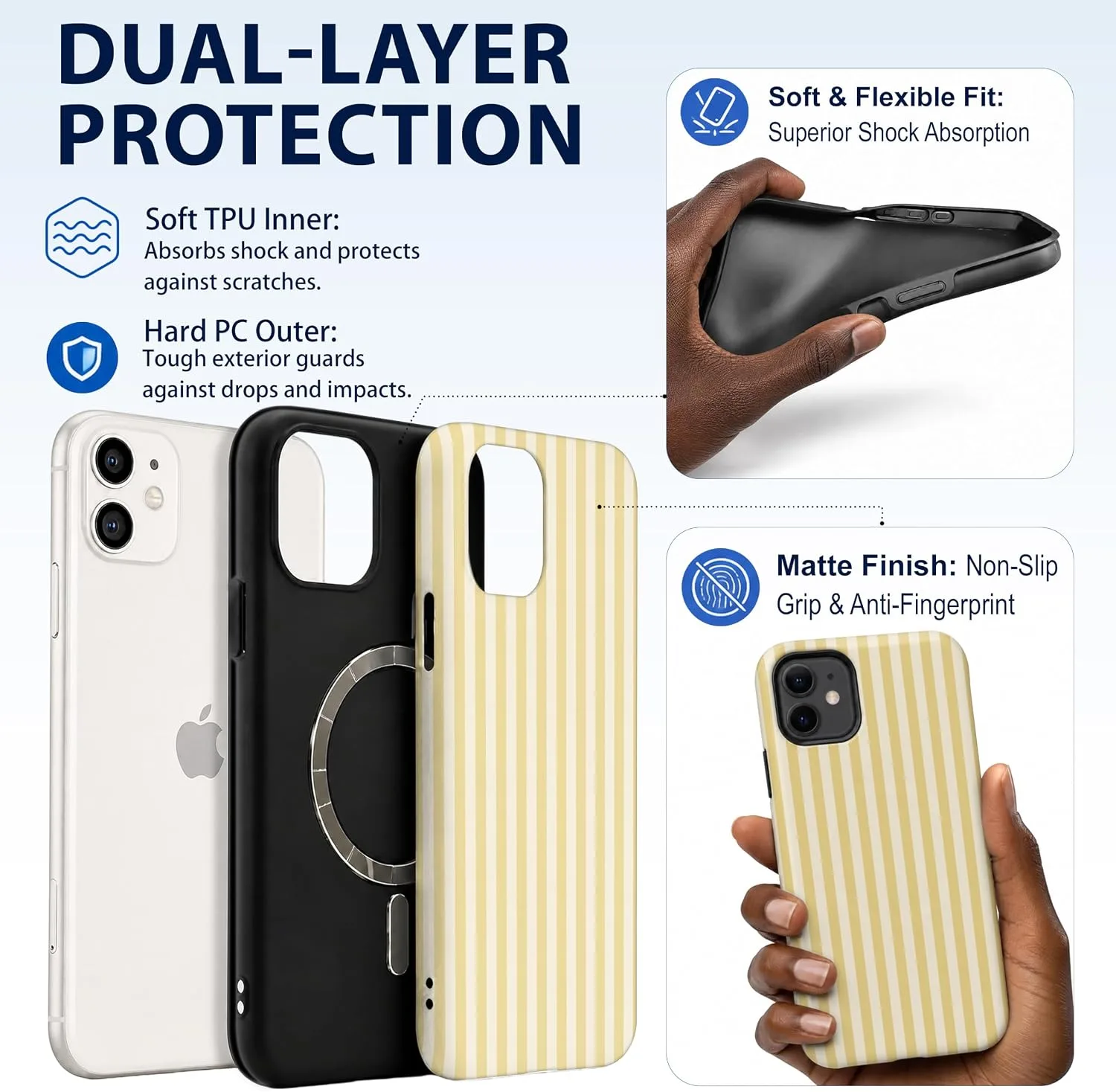 Magnetic for iPhone 11 Phone Case, Cute Butter Yellow Striped