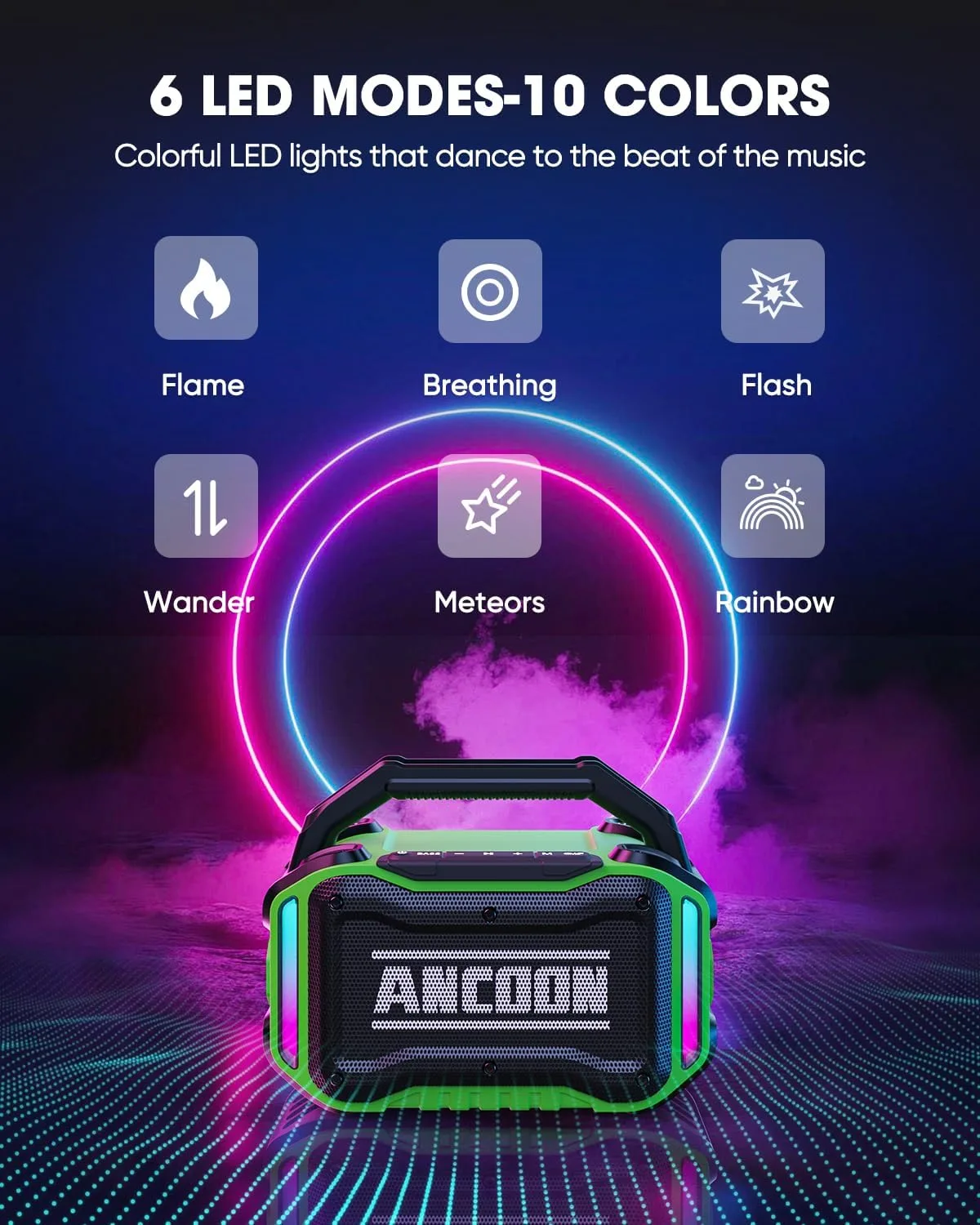 ANCOON Speakers Bluetooth Wireless: 80W(Peak) Loud Speaker with Bass, 20H Playtime, IPX6 Waterproof, Large Jobsite Speakers for Work, Outdoor, Workshop, Garage, Portable Speaker with TWS (Green)