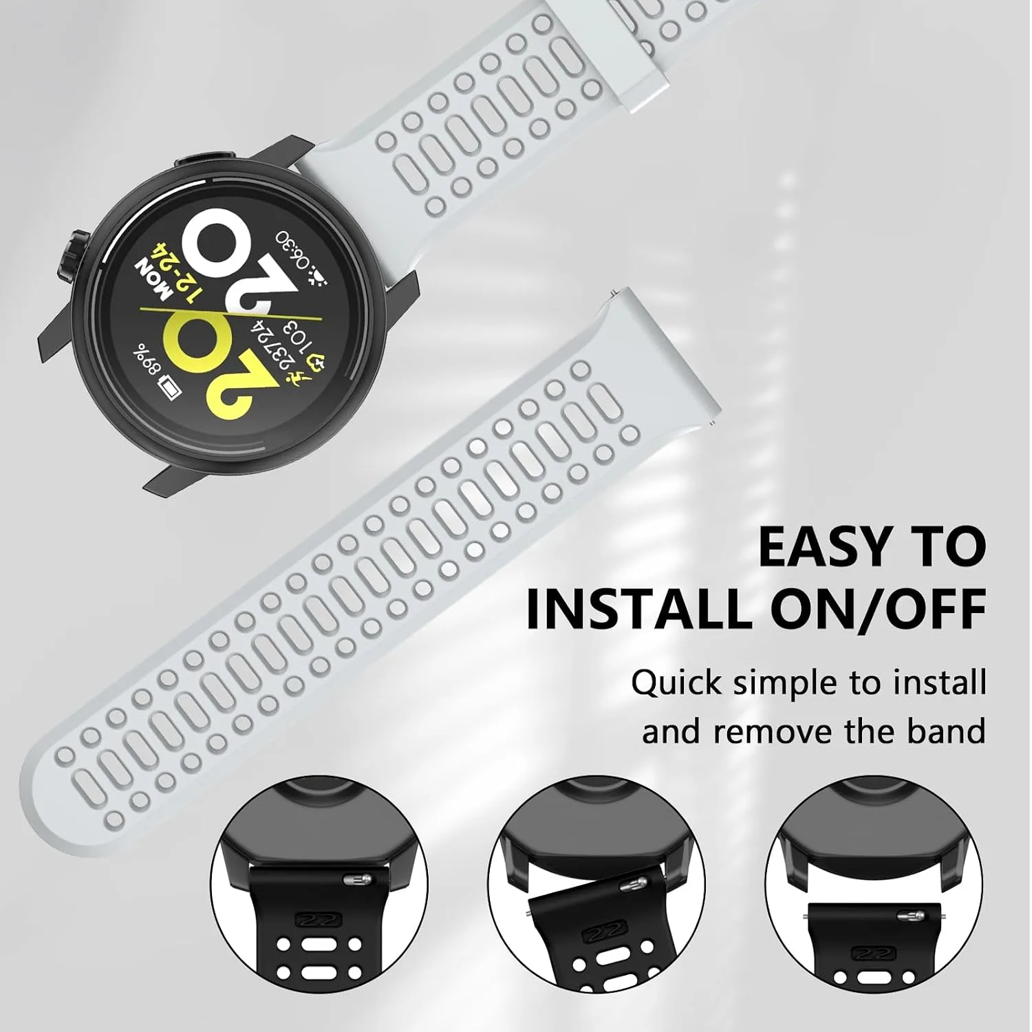 Compatible with Coros Pace 3/Apex 2 Pro/Apex Pro/Apex 46mm Watch Bands, 22mm Quick Release Watch Band Sport Silicone Watch Strap Breathable Wristband for Women Men