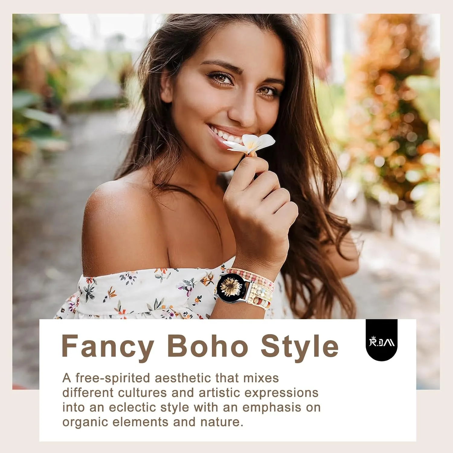 JR.DM Boho Beaded Handmade Braided Bracelet Band Women 20mm Compatible with Samsung Galaxy Watch 7/6/5/4/Active 2/4 Classic/6 Classic/5 Pro/FE 40mm 42mm 43mm 44mm 45mm 46mm 47mm