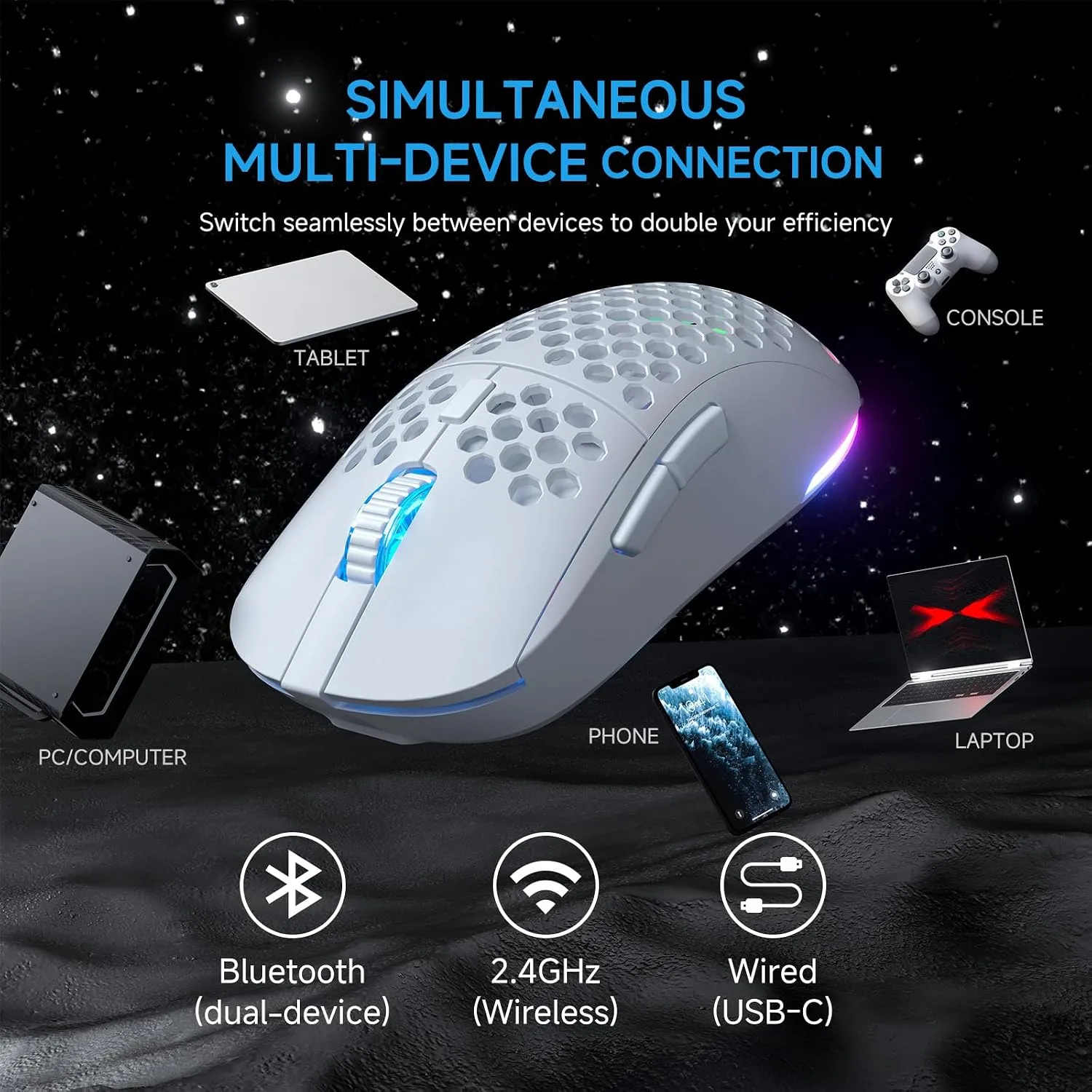 TMKB Falcon M1 Wireless Gaming Mouse, 24000 DPI, 180-Hour Battery, White