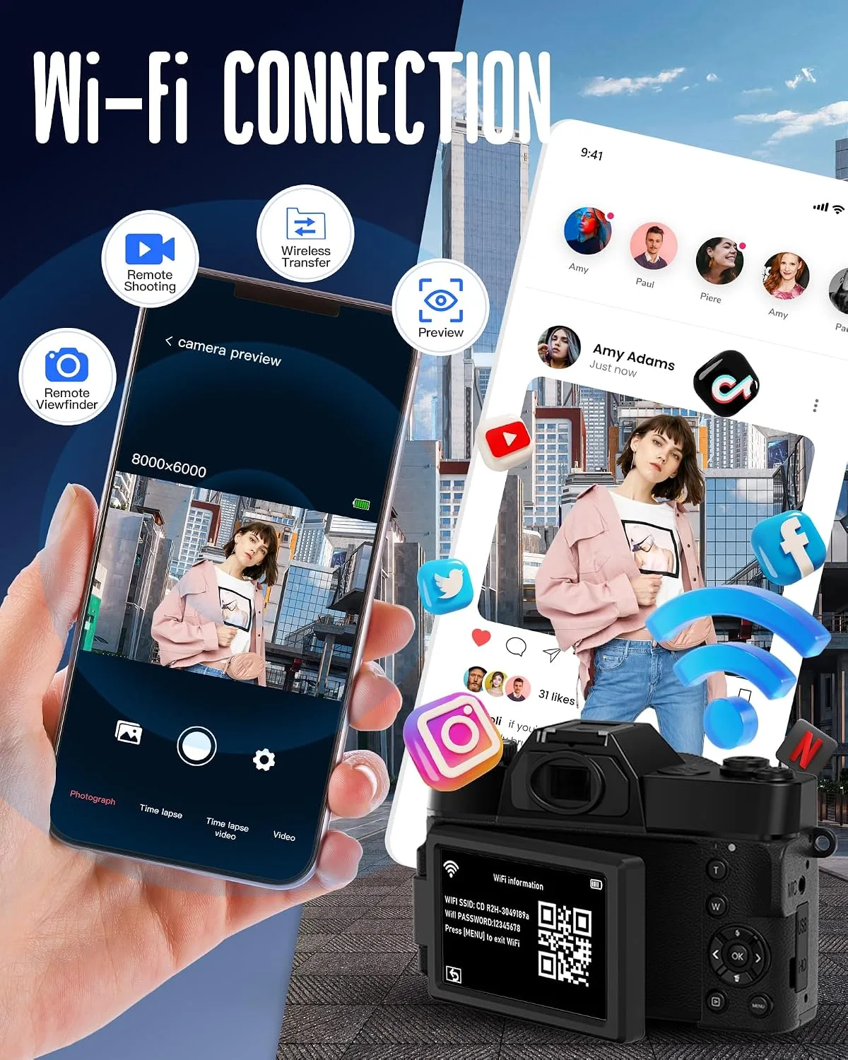 Yatao 6K WiFi Flip Screen Digital Camera, Mic & Fill Light for Photography