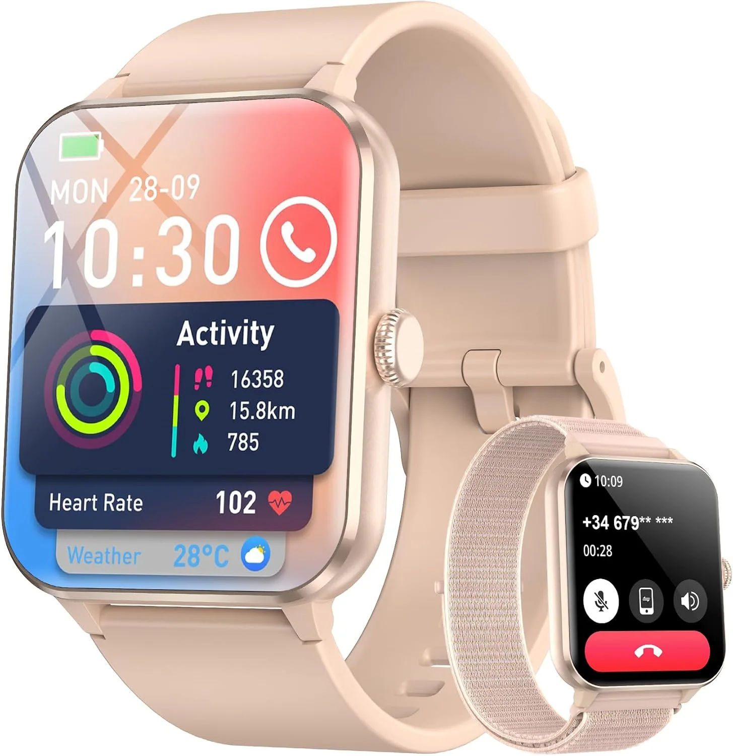 Blackview 2026 Fitness Tracker (Answer/Make Calls), 1.85'' Smart Watch for Men and Women with Heart Rate/Sleep Monitor/2 Straps, 100+ Sports Modes, IP68 Waterproof Activity Tracker for Android/iPhone