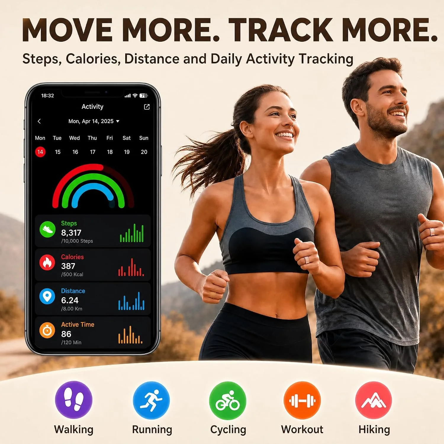 Frosted Glitter Smart Ring, Fitness & Health Tracker for Women Men