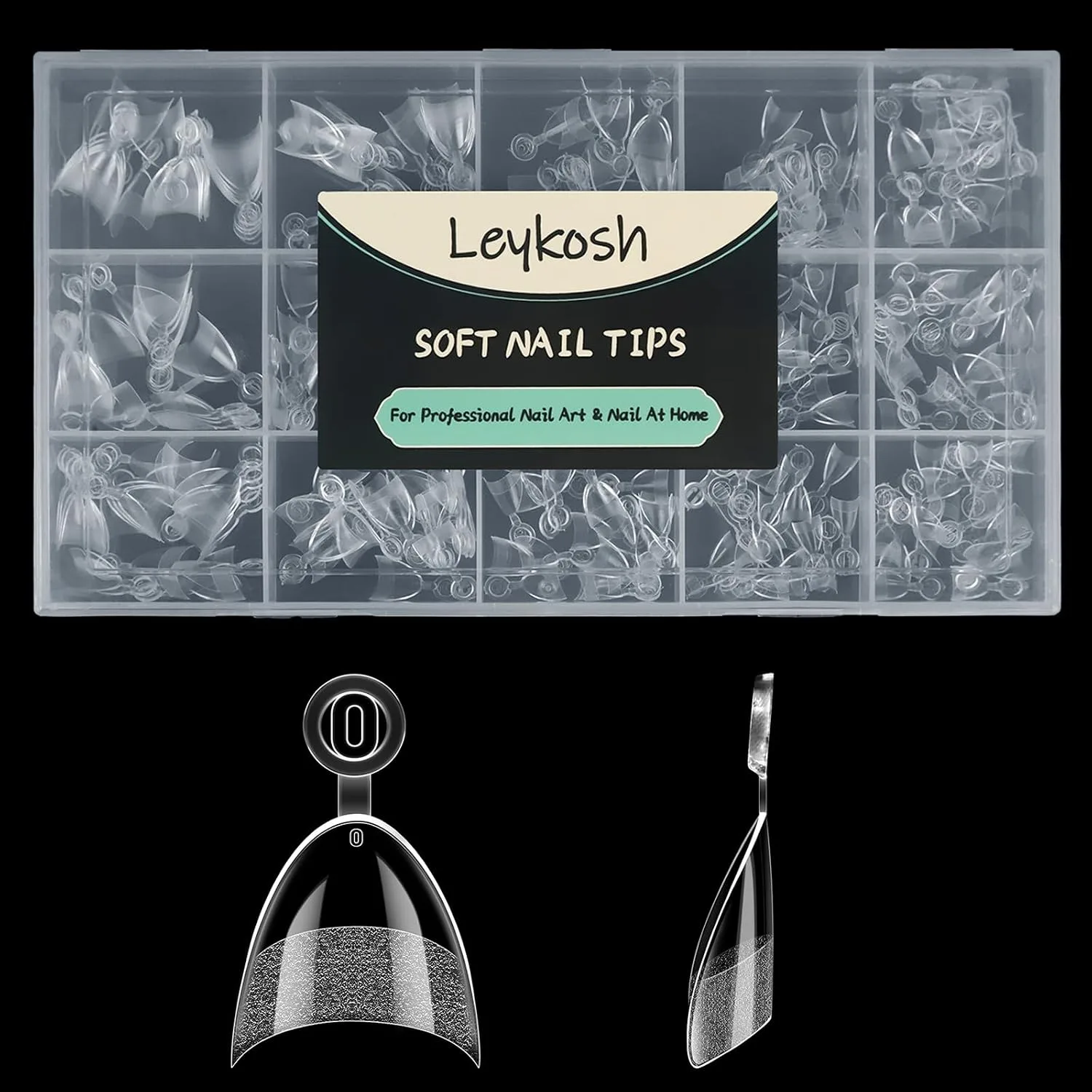 Leykosh Short Almond Half Cover Nail Tips, 15 Sizes 330 PCS Clear