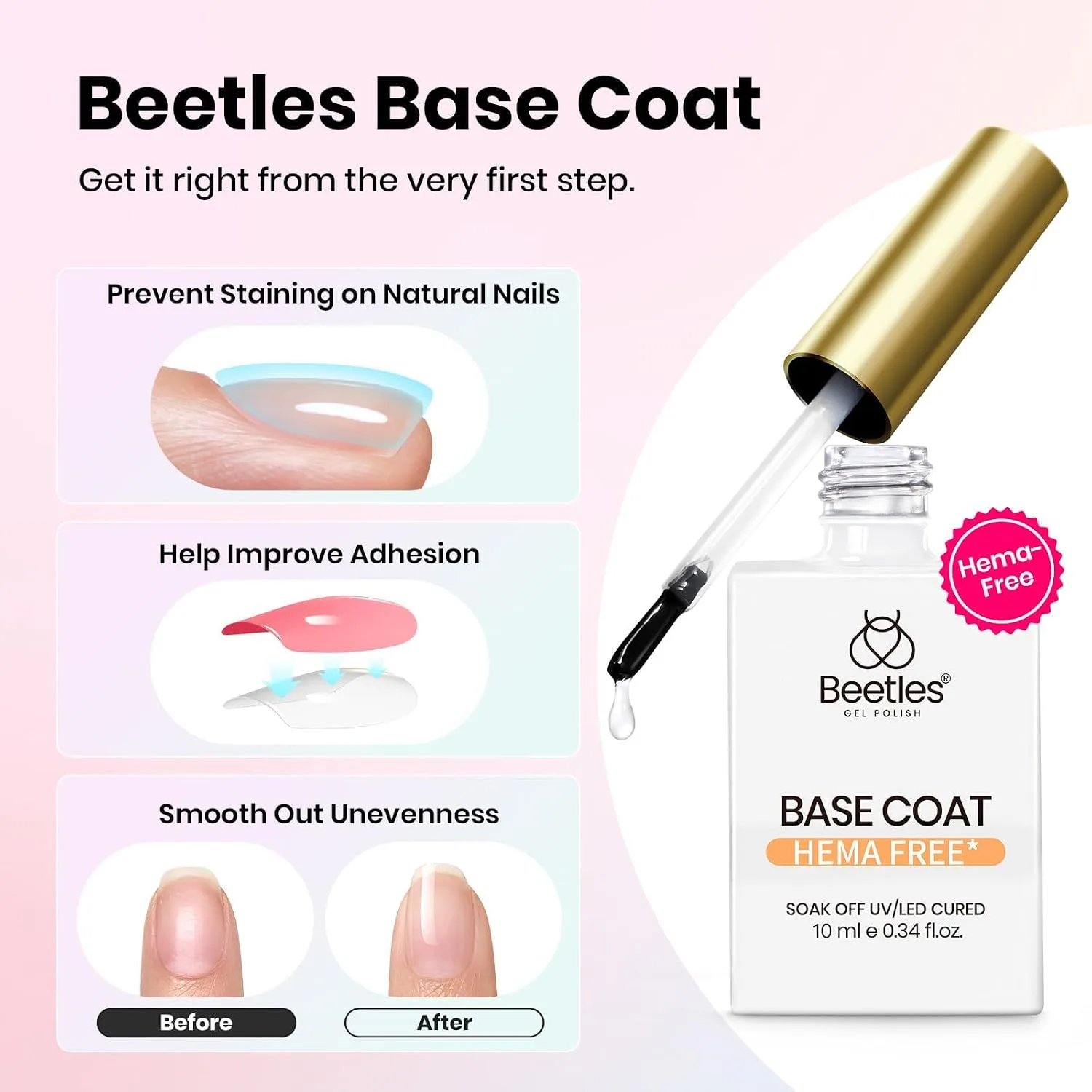 Beetles Gel Base and Top Coat Set HEMA & TPO Free No Wipe Top Coat