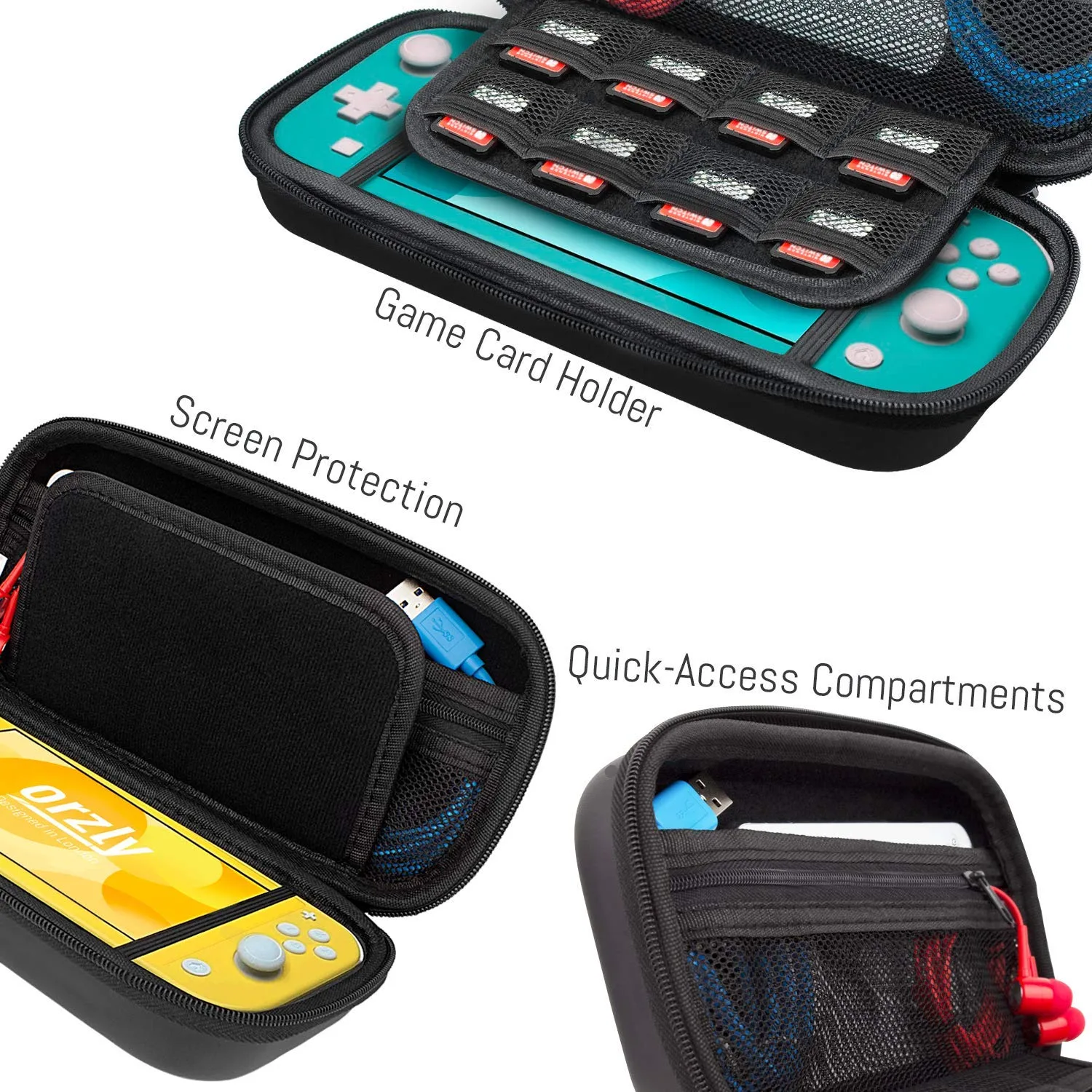 Orzly Carry Case for Nintendo Switch Lite - Portable Travel Carry Case with storage for Switch Lite Games & Accessories [Solid Black]