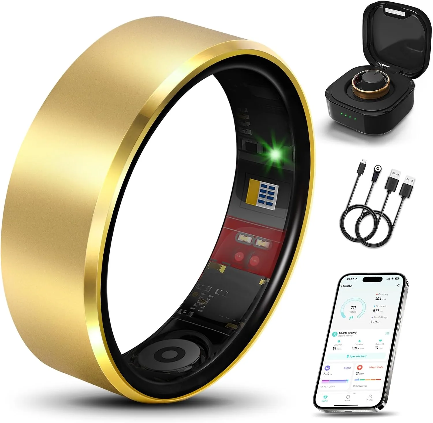 Smart Health Ring Fitness Tracker for Men Women, New Gold 10
