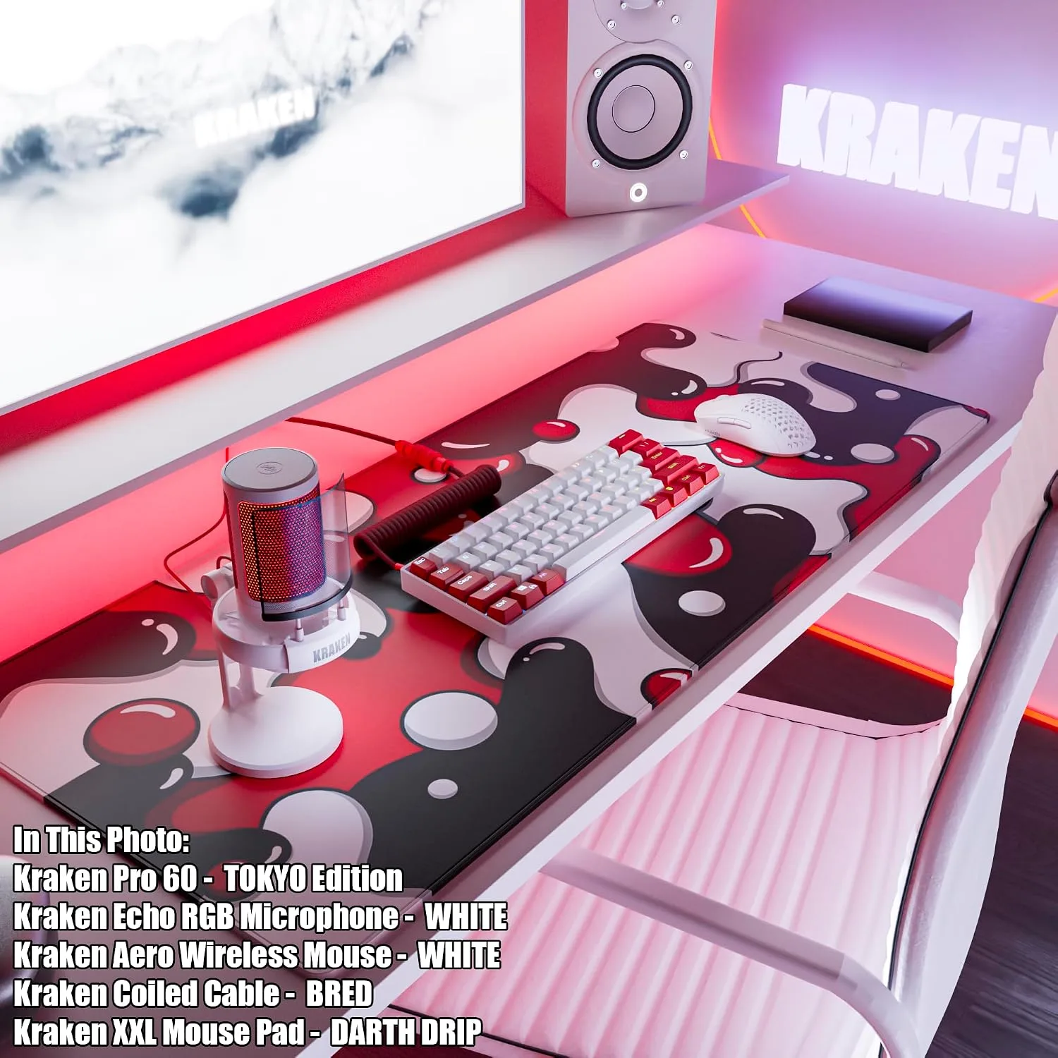 Kraken Gaming Mouse Pad Large Red XXL Mouse Pad for Gaming - Desk Mat for Keyboard - Thick Artisan Mousepad for Desk (Darth Drip)