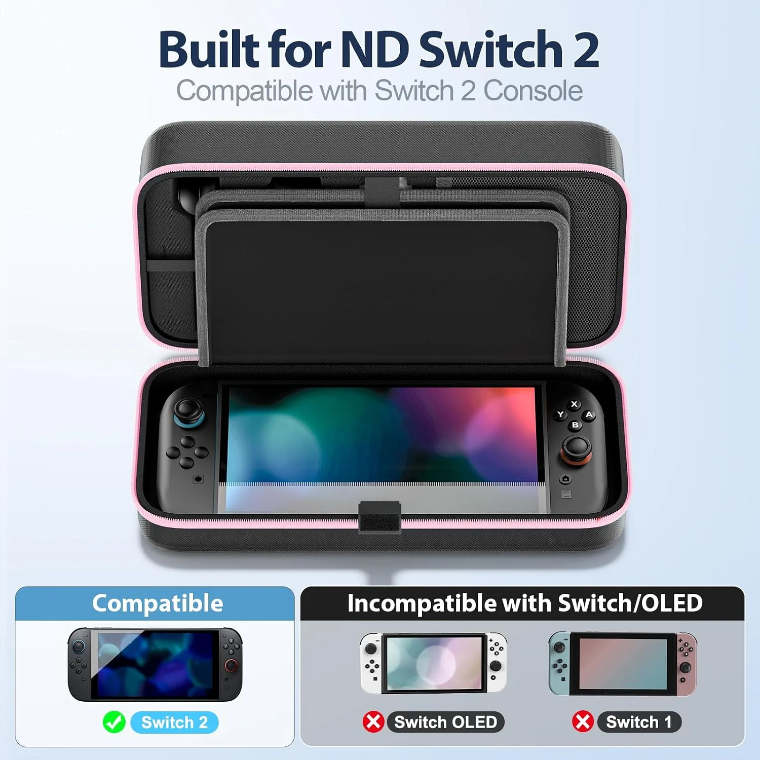 OIVO Carrying Case Compatible with 2025 Nintendo Switch, Portable Switch 2 Travel Carry Case Fit for Joy-Con 2 & Adapter, Hard Shell Protective Pouch Bag with 24 Game Slots, Pink