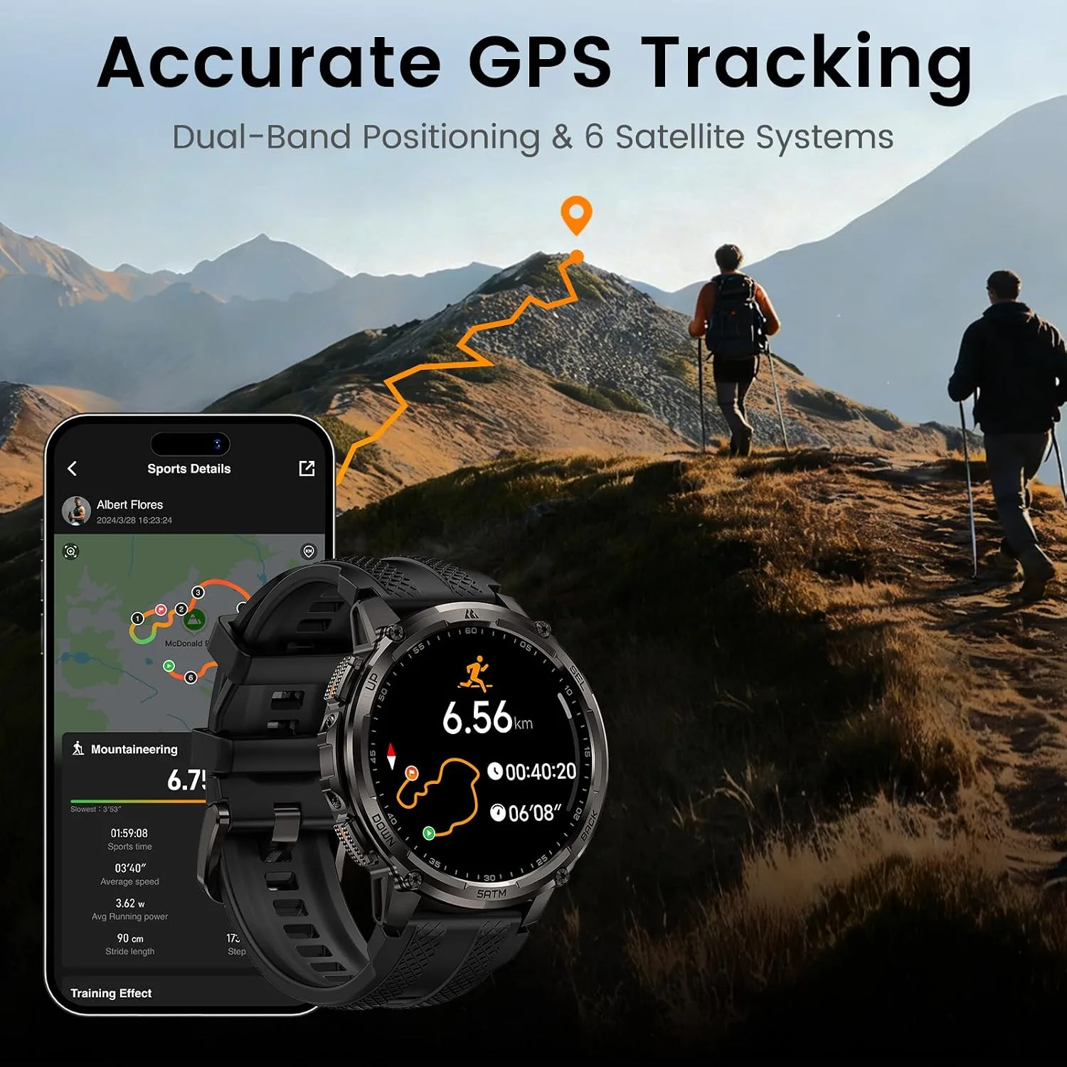 KOSPET Tank T4C Smart Watch with GPS, 5ATM/IP69K Waterproof, LED Flashlight