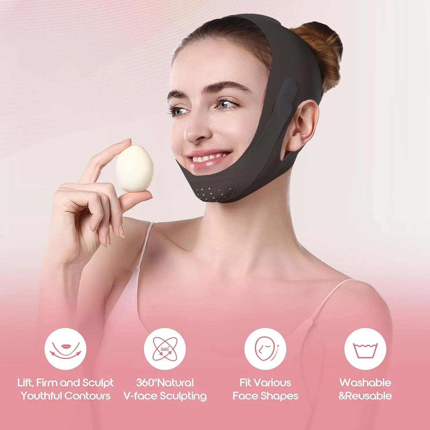 Chin Strap for Sleeping, Double Chin Strap - Double Chin Mask & Face Slimming Mask - Breathable Face Lifter & V Line Mask - Reusable Vline Face Lifting Mask for Women, Daily Wear, Black