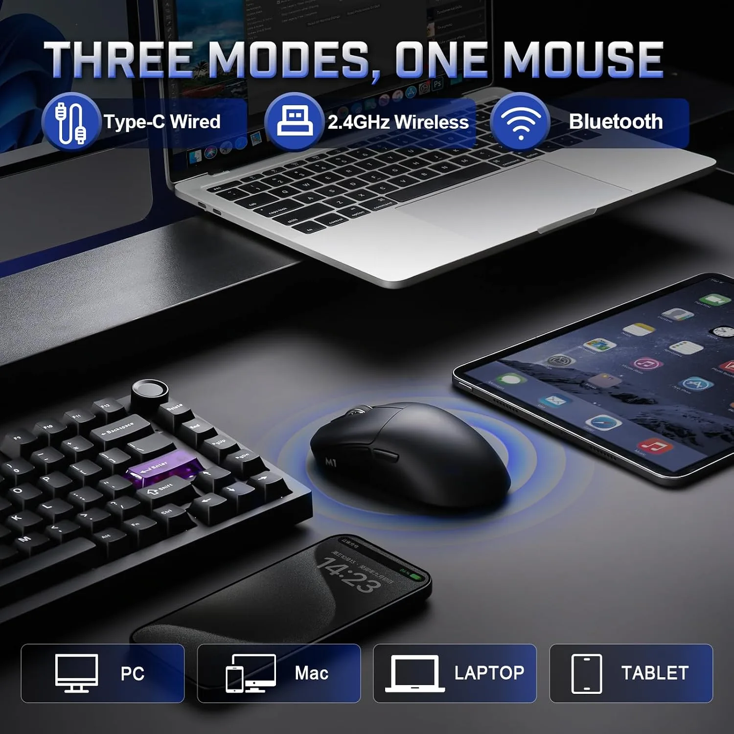 YUNZII M1 PAW3311 Sensor Wireless Gaming Mouse (Black)