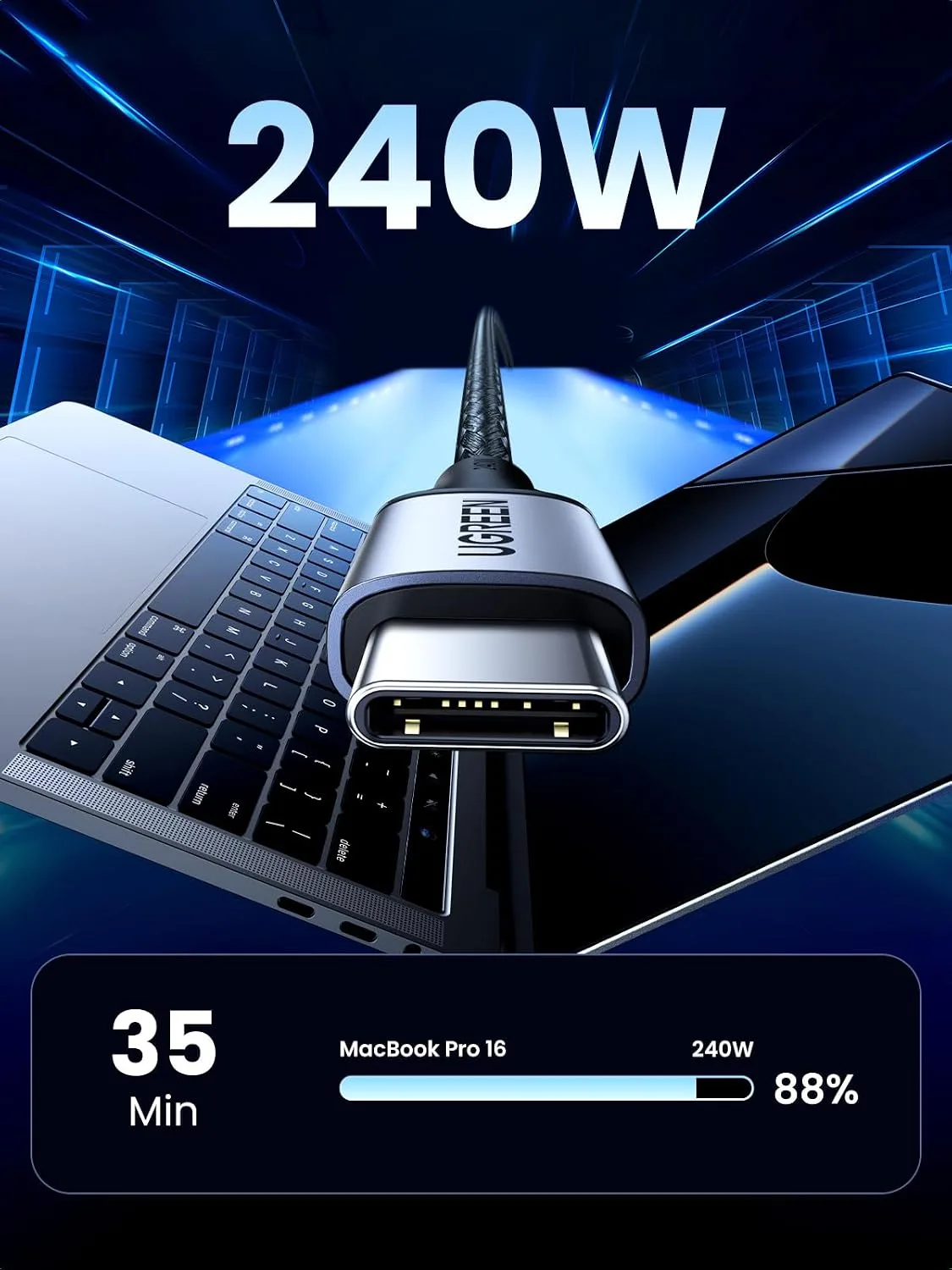 UGREEN 240W USB C to USB C Cable, Fast Charging Cable, 3.3ft, Black