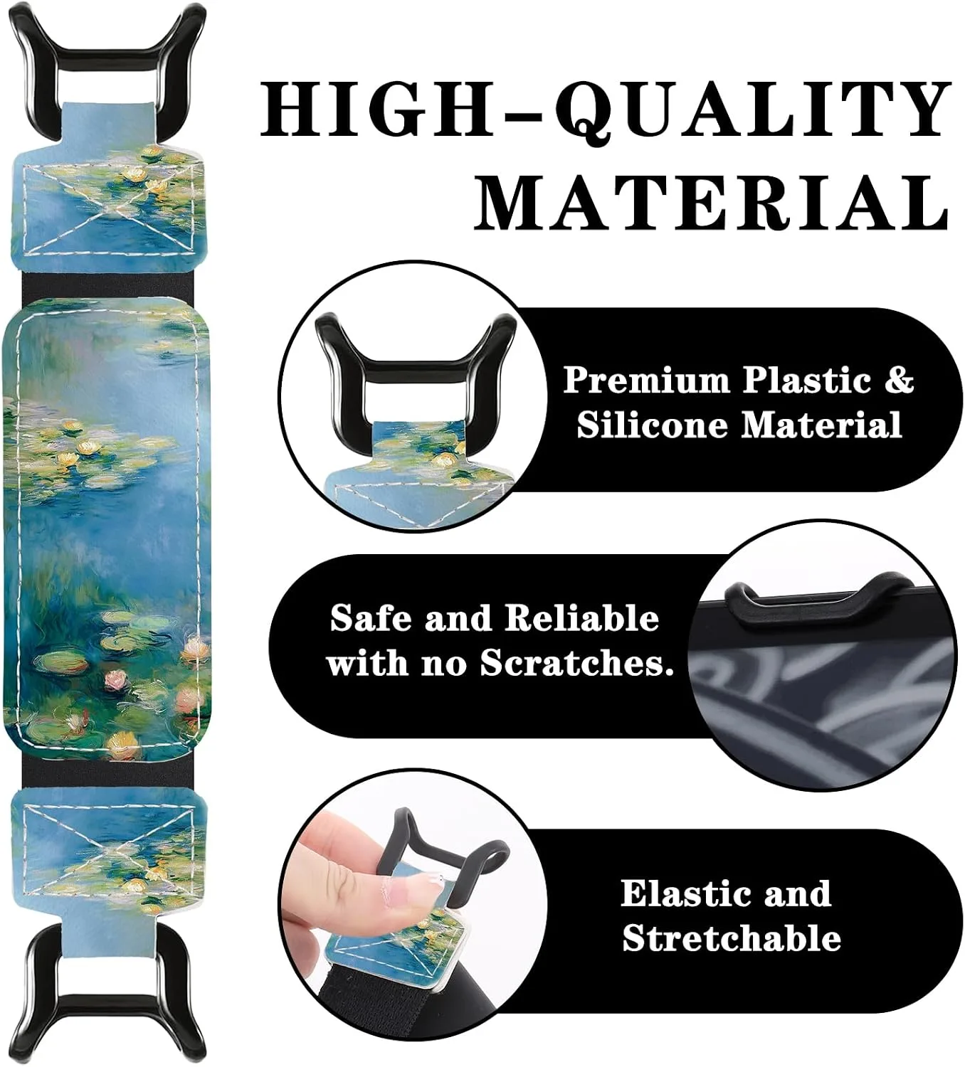 Hand Strap Holder for Kindle - Finger Grip for 6-7.5" Paperwhite 12th/11th Generation/Kobo/Lenovo/Sony Ereaders E-Book Tablet Waterlily Flowers Floral High Elasticity Reading Accessories