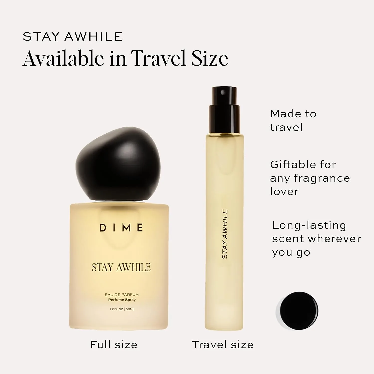DIME Beauty Stay Awhile Travel Spray - Warm Gourmand with Toasted Pistachio, Cashmere Musk, and Vanilla Bean Clean, Vegan, Cruelty-Free Fragrance, 0.34 oz / 10 ml