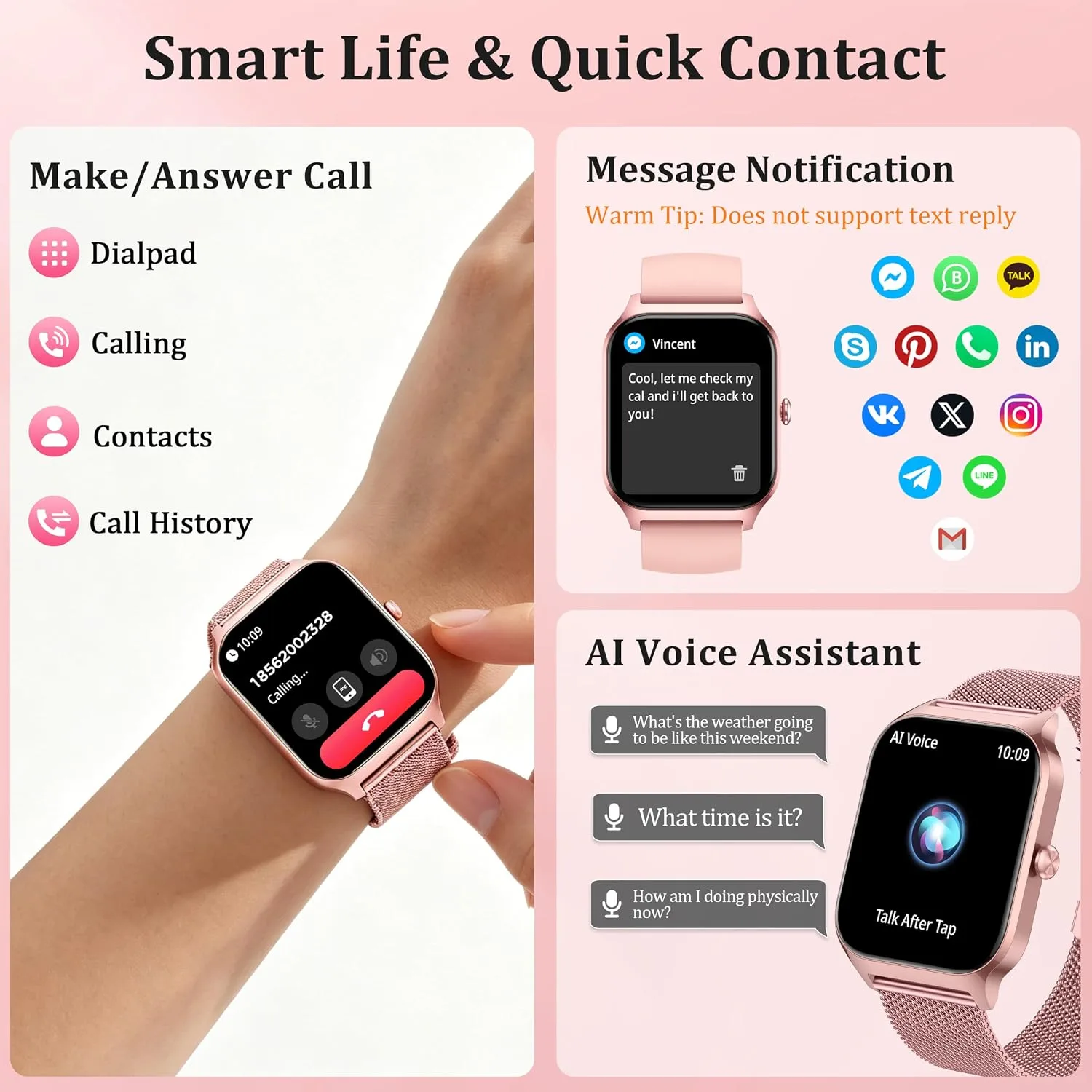 Smart Watch Women Men, 1.85" Reloj Inteligente para mujer hombre, Make/ Answer Call, Health Monitor/Blood Pressure, 110+ Sports Modes, Voice Control, IP68 Waterproof Compatible with Android & iPhone