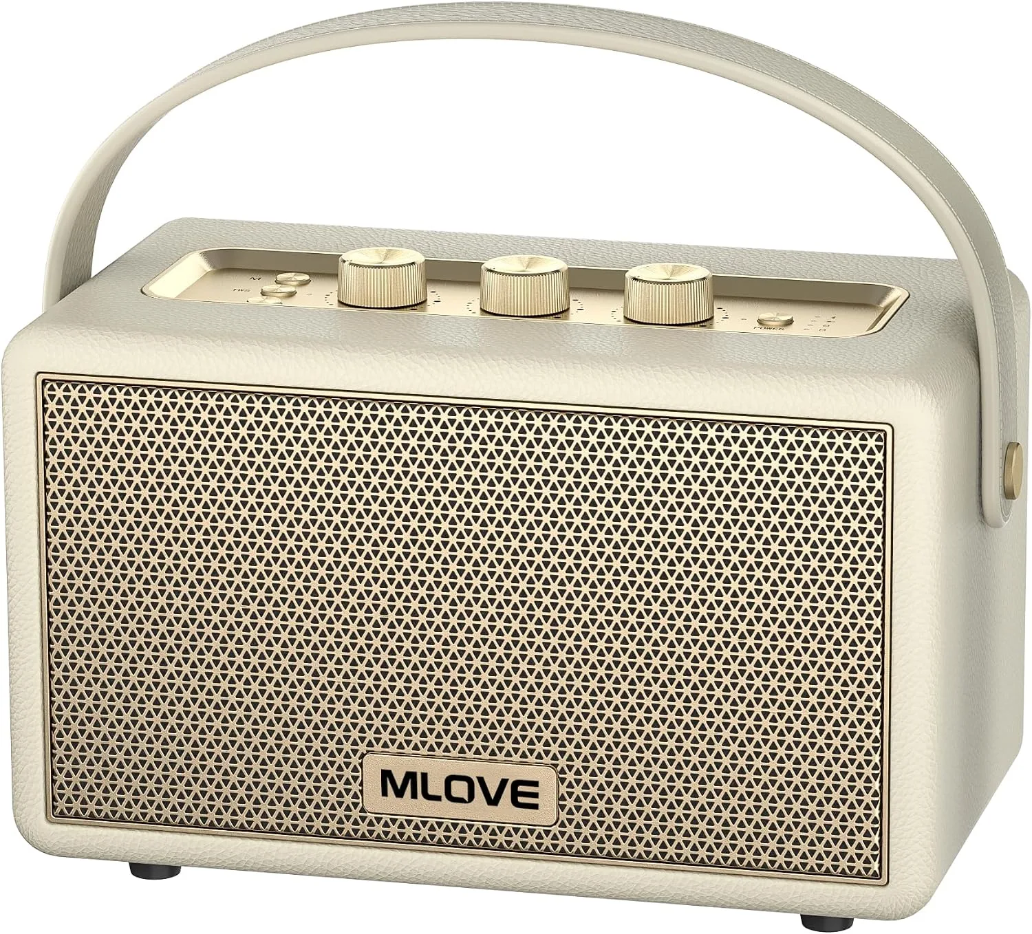 MLOVE A200 Portable Retro Bluetooth Speaker with Aux Input, USB Port, Micro SD Card Slot - Decorative Wireless Bookshelf Speakers Battery Powered, House Warming Gifts for New Home, White Strap