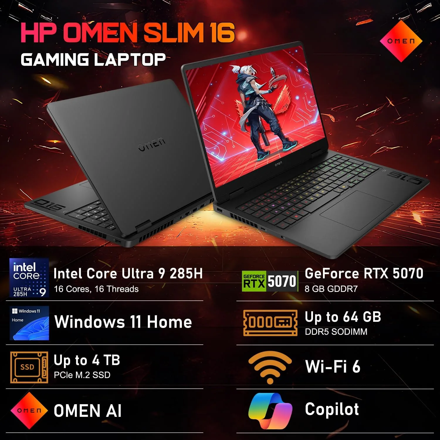 HP OMEN Slim RTX 5070 Intel Ultra 9 285H 240Hz QHD+ Gaming Laptop