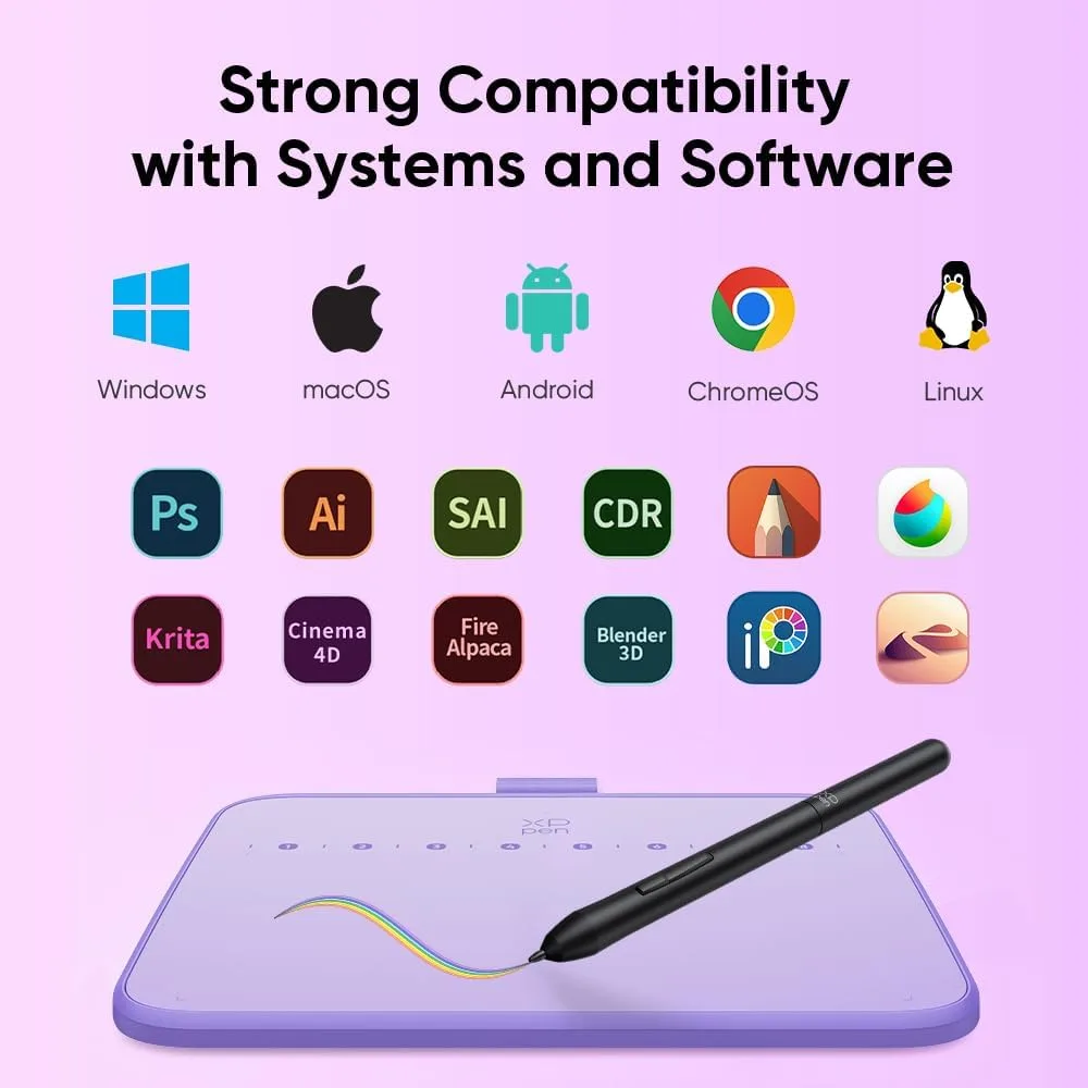 XPPen Deco 640 Purple Drawing Tablet with 16384 Pressure Levels Sensitivity