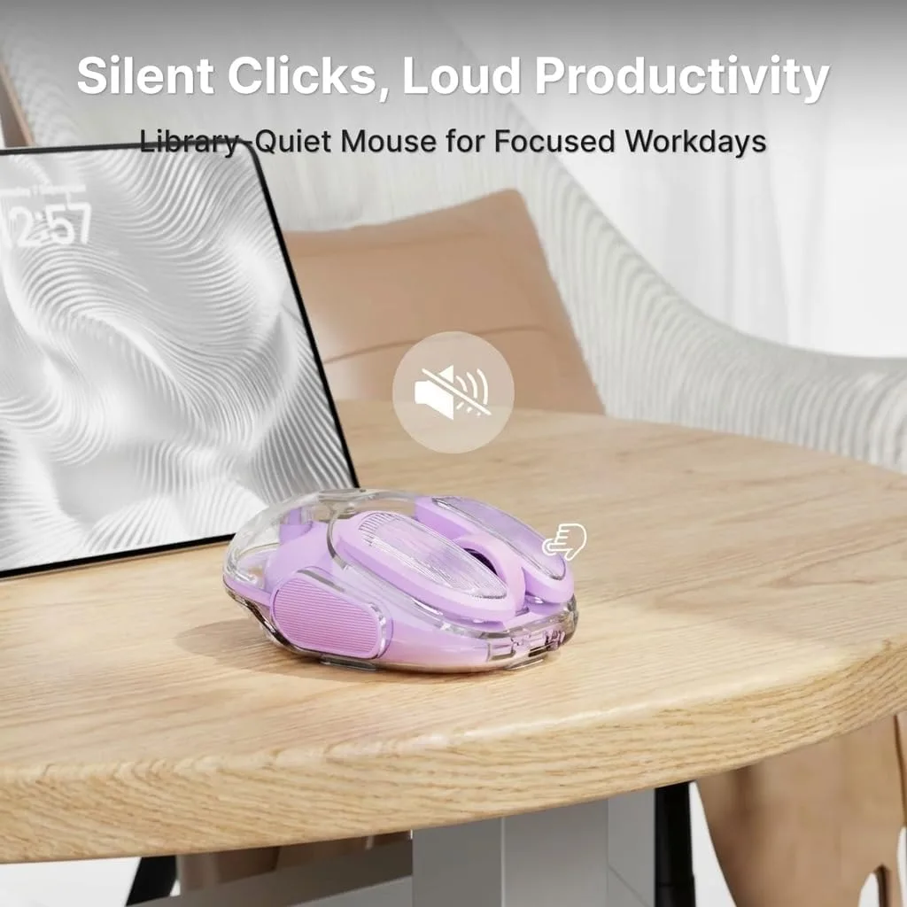 Wireless Bluetooth Mouse, Rechargeable, Clear, Silent Click for Small Hand