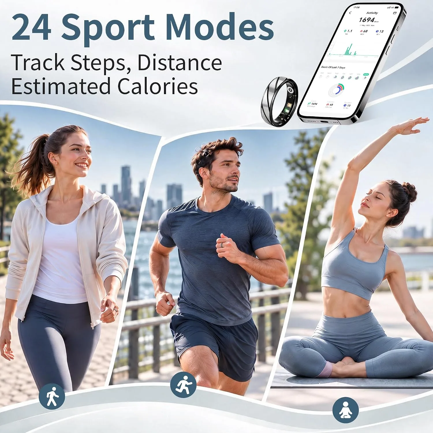 Smart Ring, Fitness Ring, Health Tracker, Sleep HRV, No Subscription
