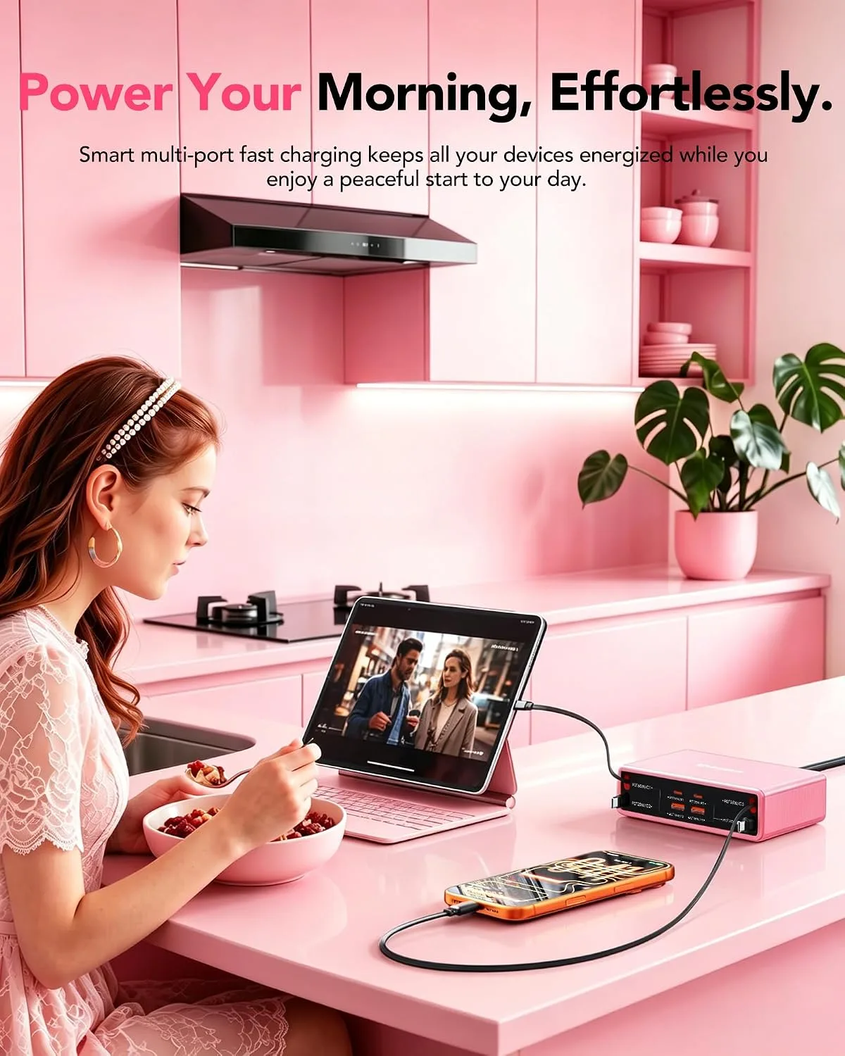 8-in-1 Charging Station for Multi Device,Fast Charger Retractable 65W Cable