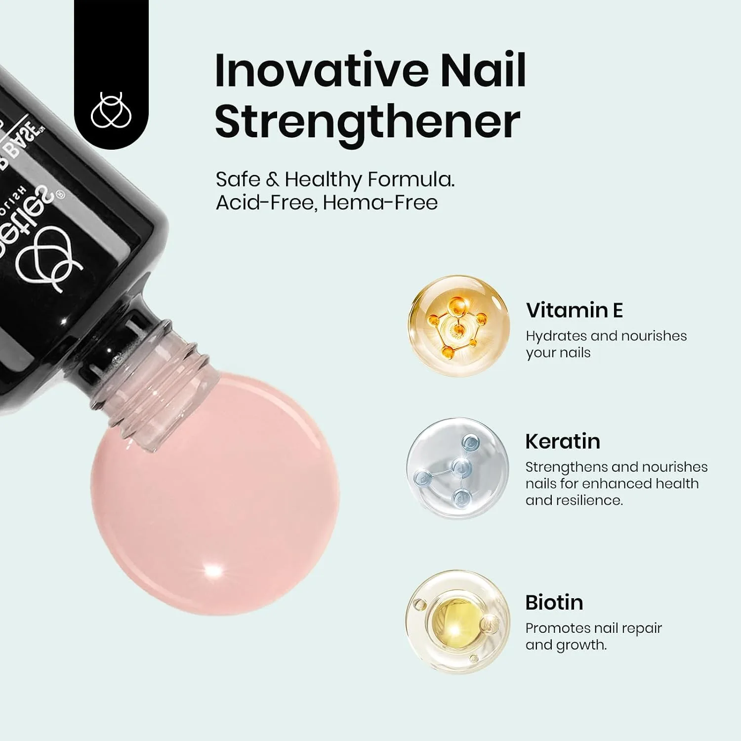 Beetles Color Base Coat & Builder Top Coat Gel Set, 2Pcs 15ML Nude Pink Color Base Ultra Shine No Wipe Builder Top Coat for Nails, Long Lasting Thick Base For Nail Strengthening Gift for Girls