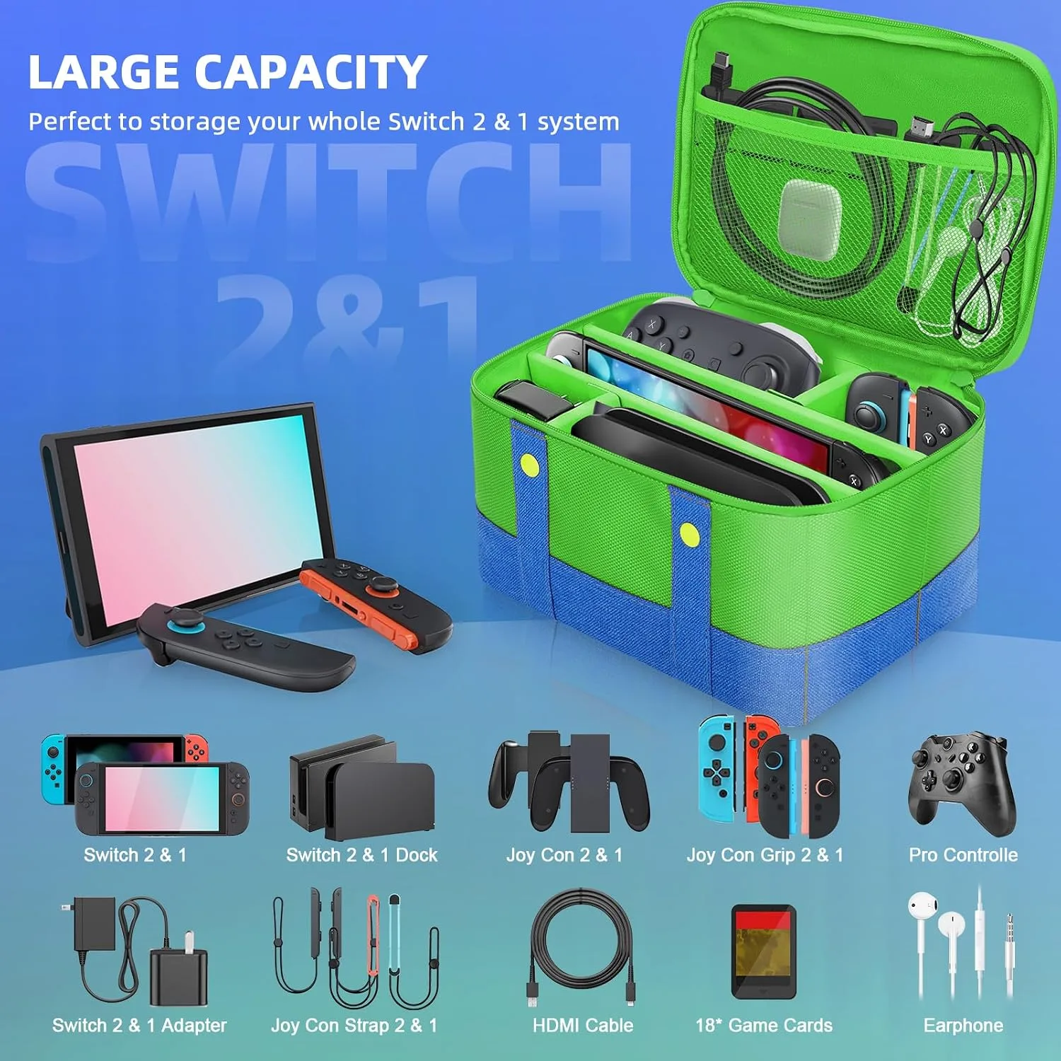 Vadaxx Cute Switch Carry Case for Nintendo Switch1/2/Lite/OLED, Portable Soft Shell Waterproof Protective Storage Travel Carrying Case Messenger Bag Oxford for NS SD Console Dock JoyCons Accessories