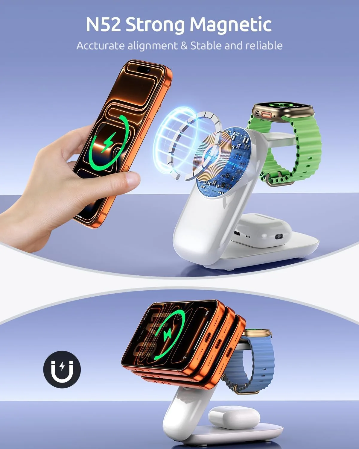 3 in 1 Charging Station, Foldable Magnetic Travel Wireless Charger