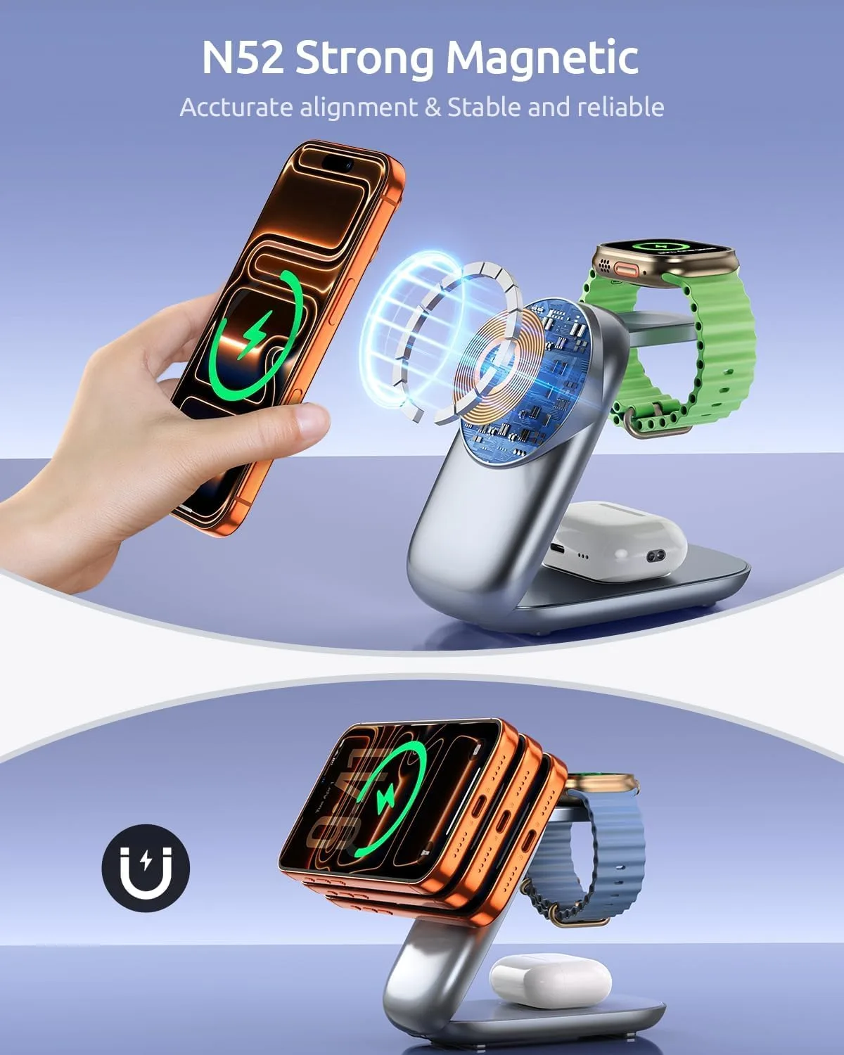 3 in 1 Charging Station, Foldable Magnetic Travel Wireless Charger