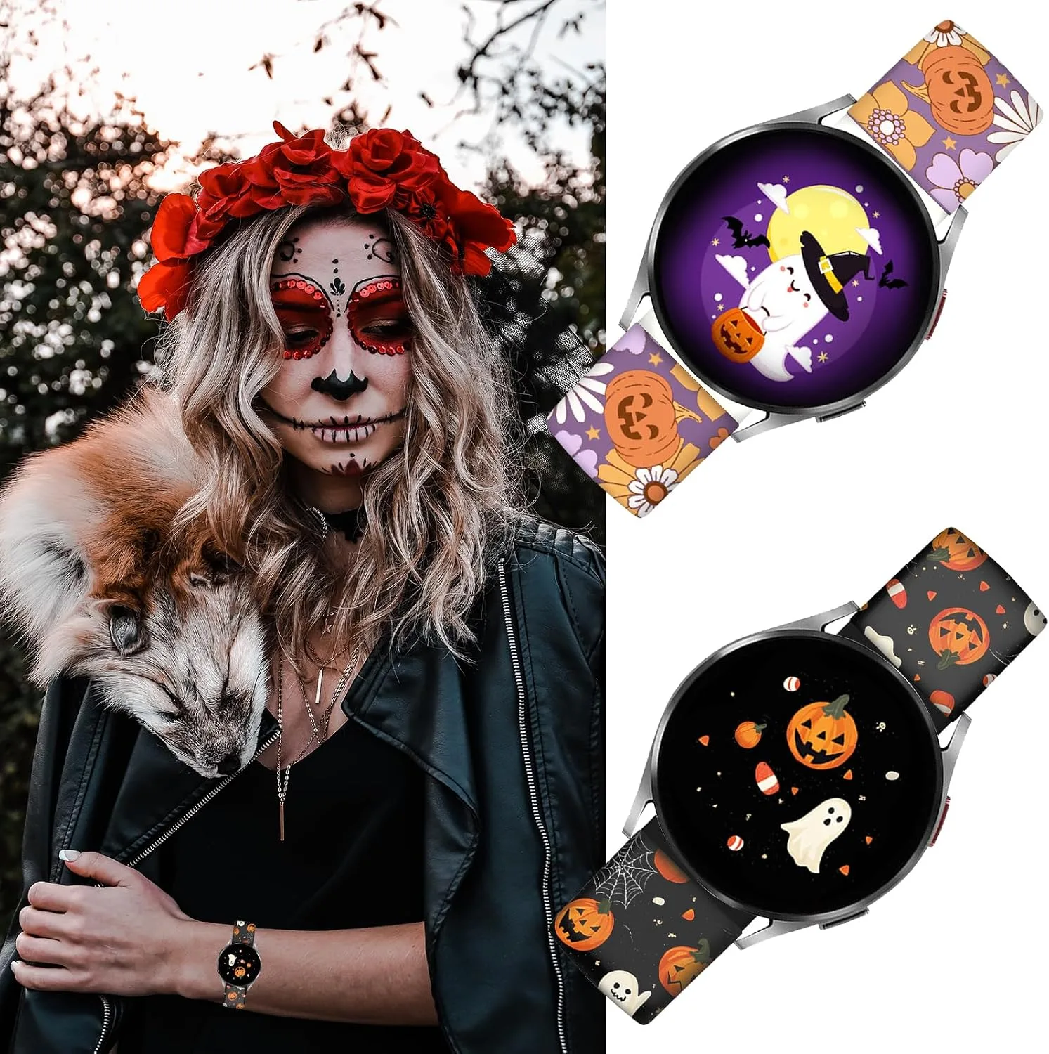 Christmas Halloween Bands Compatible with Samsung Galaxy Watch 7 Band 6 5 4 Active 2 FE 40mm 44mm/Watch 6/4 Classic/5 Pro/3, 20mm Holiday Replacement Strap Band for Samsung Watch Bands Women