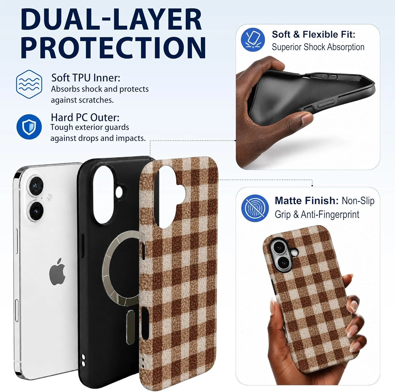 Magnetic for iPhone 17 Winter Chic Fall Brown Gingham Phone Case
