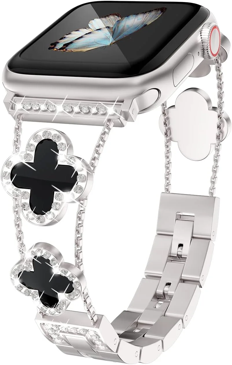 Correa para Apple Watch Musk-MSKR Diamond Metal Clover Acero compatible con 38mm 40mm 41mm 42mm 44mm 45mm 46mm 49mm