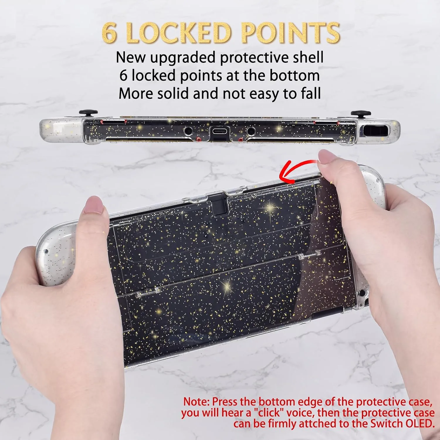DLseego Protective Glitter Case Compatible with Switch OLED Console - Updated Version, Bling Soft TPU Cover with Shock-Absorption and Anti-Scratch Design - Golden Crystal