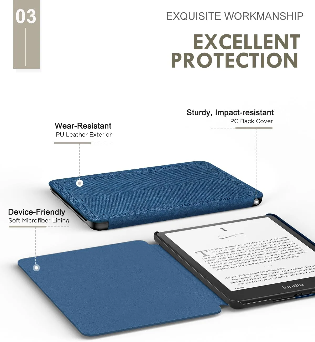 MoKo Case for 7" Kindle Paperwhite 12th Gen 2024/Colorsoft,Blue Retro Twill