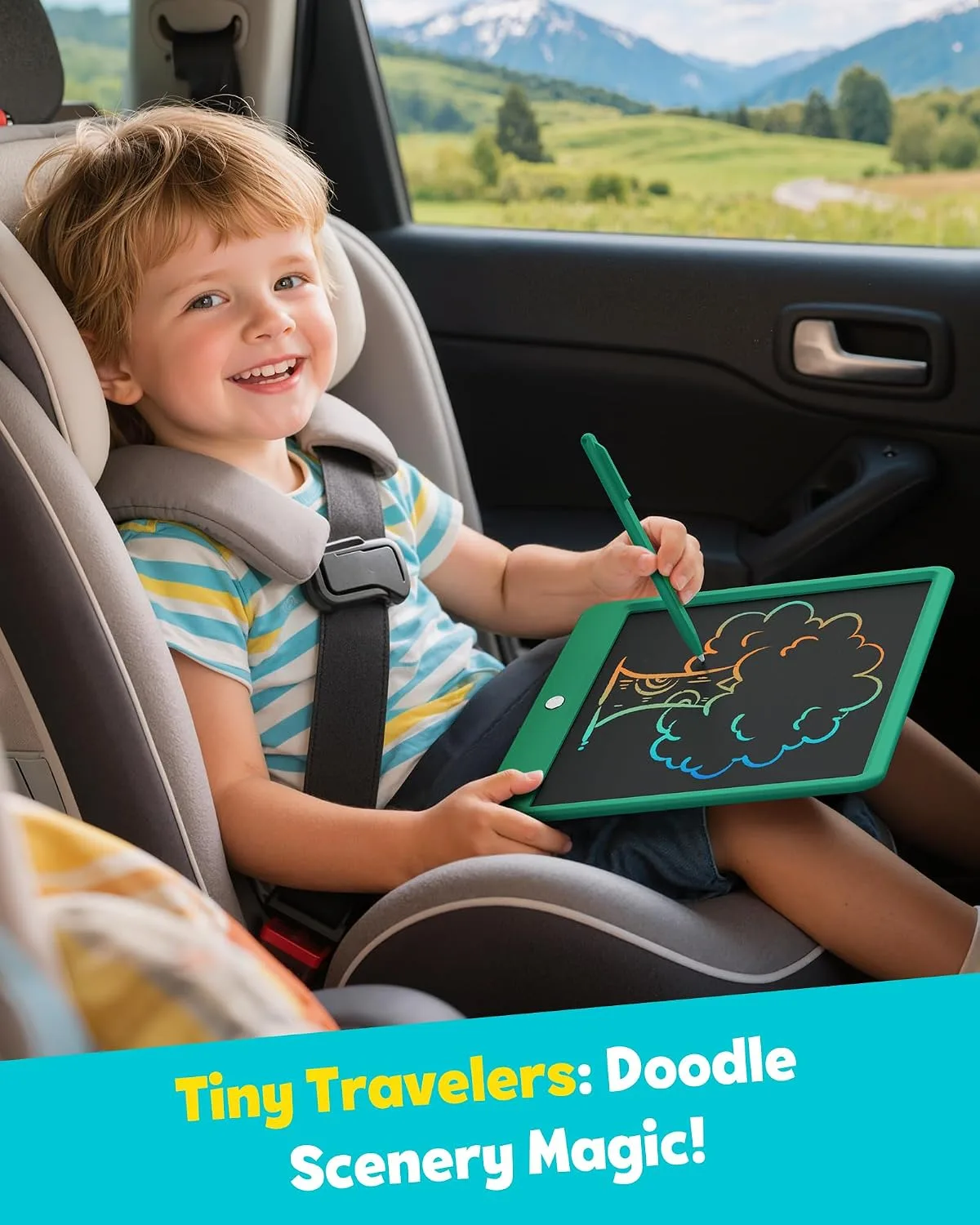 TEKFUN 12 Inch LCD Writing Tablet for Kids, Coloring Drawing Pad, Mess Free Doodle Board, Airplane Travel Toys for Boys and Toddlers, Road Trip Essentials, Gifts for 3-8 Year Old Girls(DarkGreen)