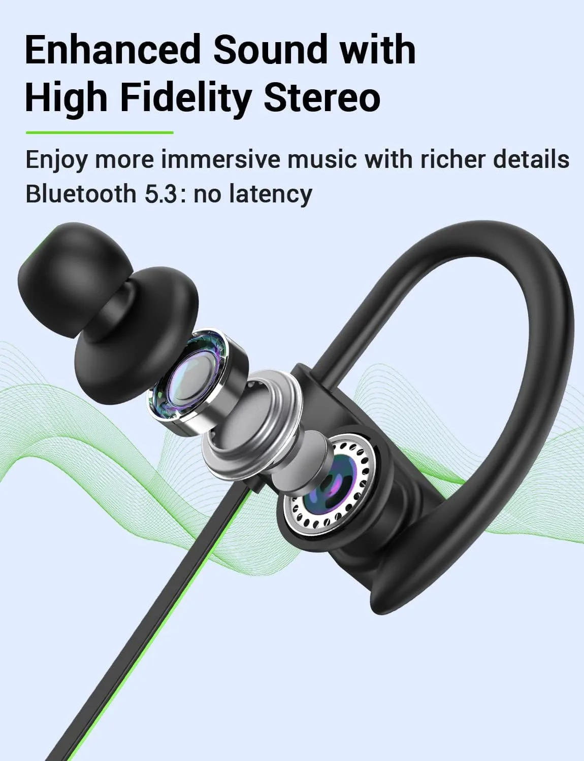 Bluetooth 5.3 Headphones, Wireless Sports In-Ear Earbuds IPX7 Waterproof