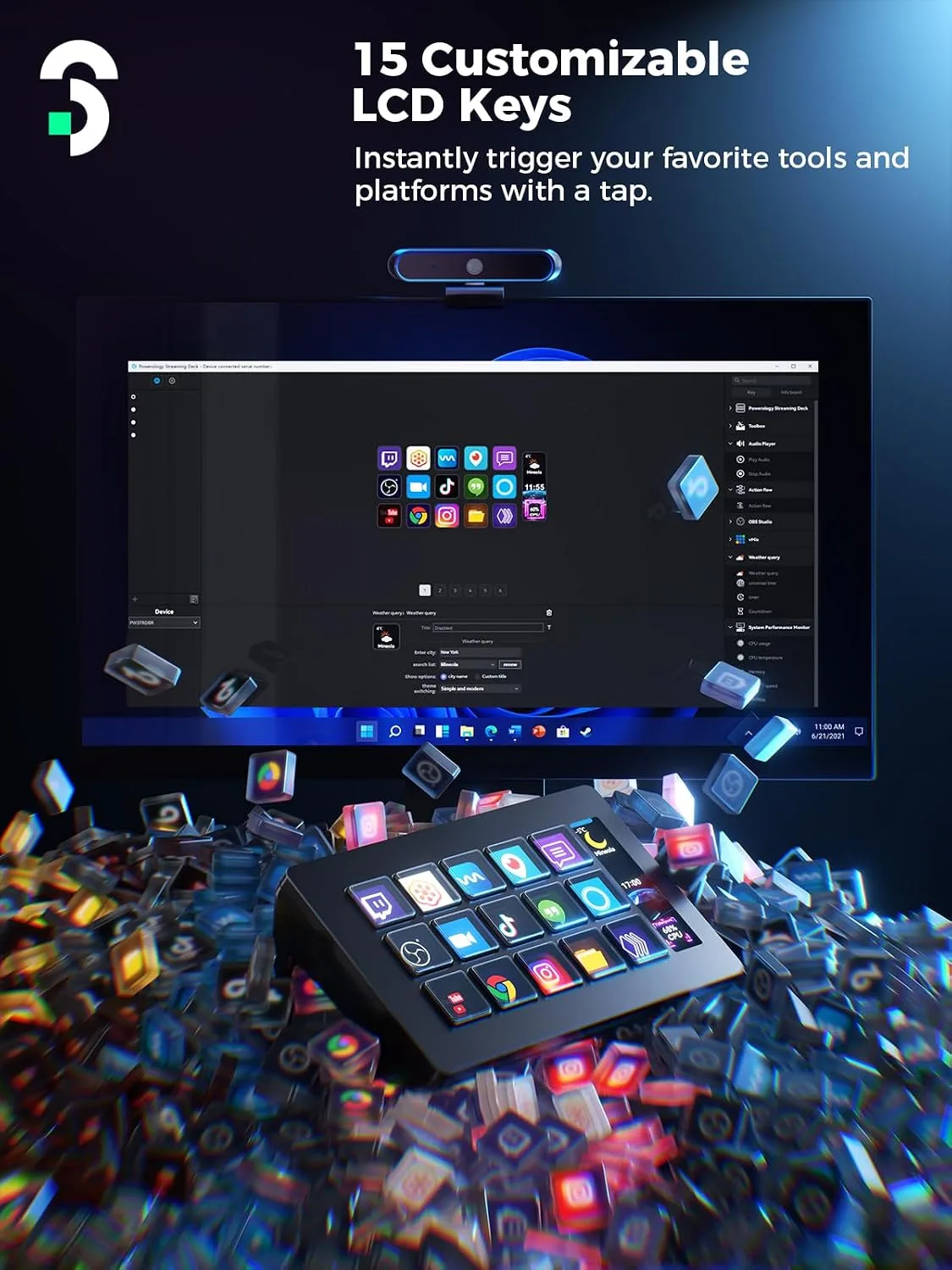 SOOMFON Stream Controller Studio Control Deck 15 Macro Keys and Dashboard