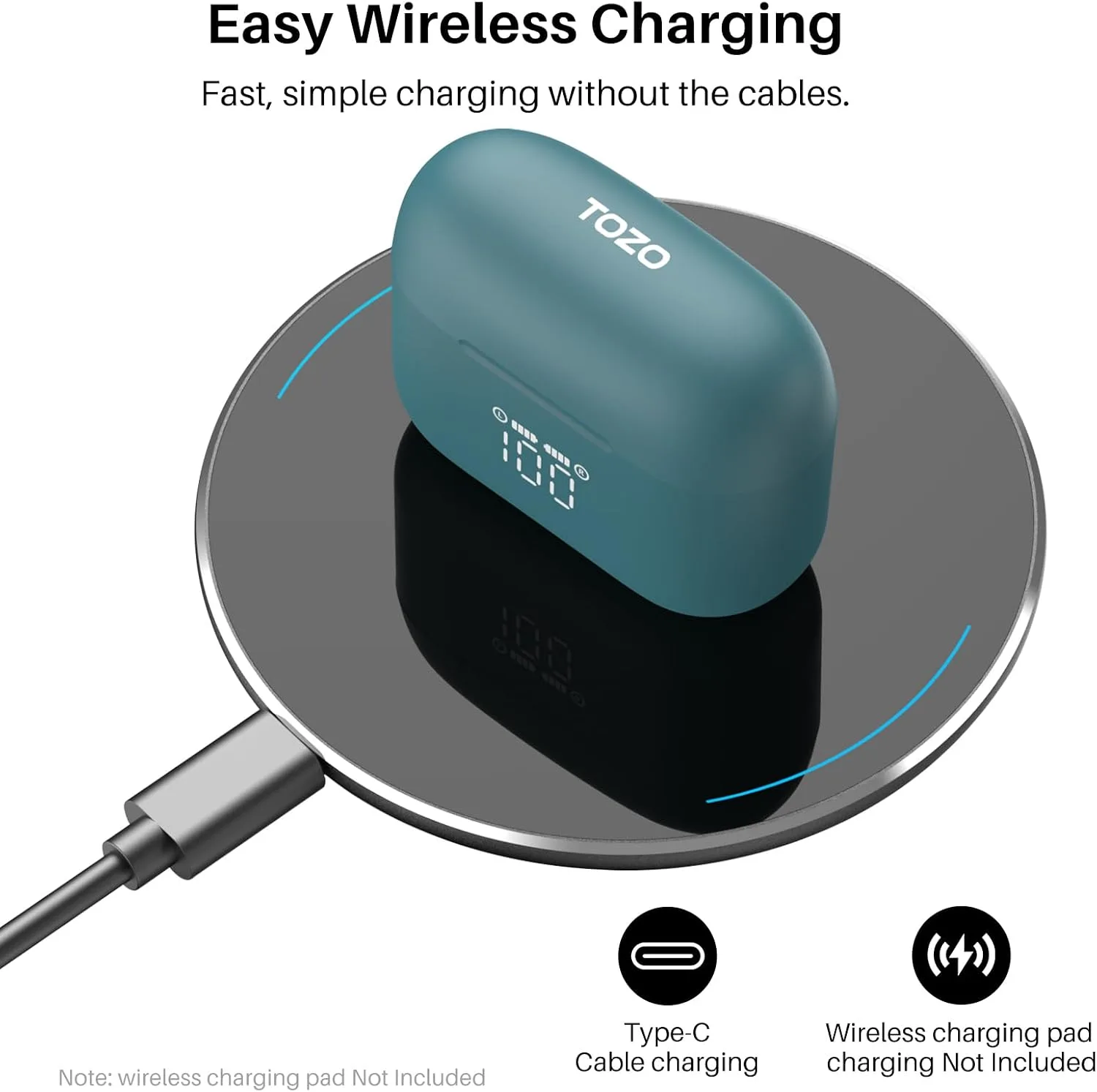 TOZO T20 Wireless Earbuds 97H Playtime, Wireless Charging LED Display Case