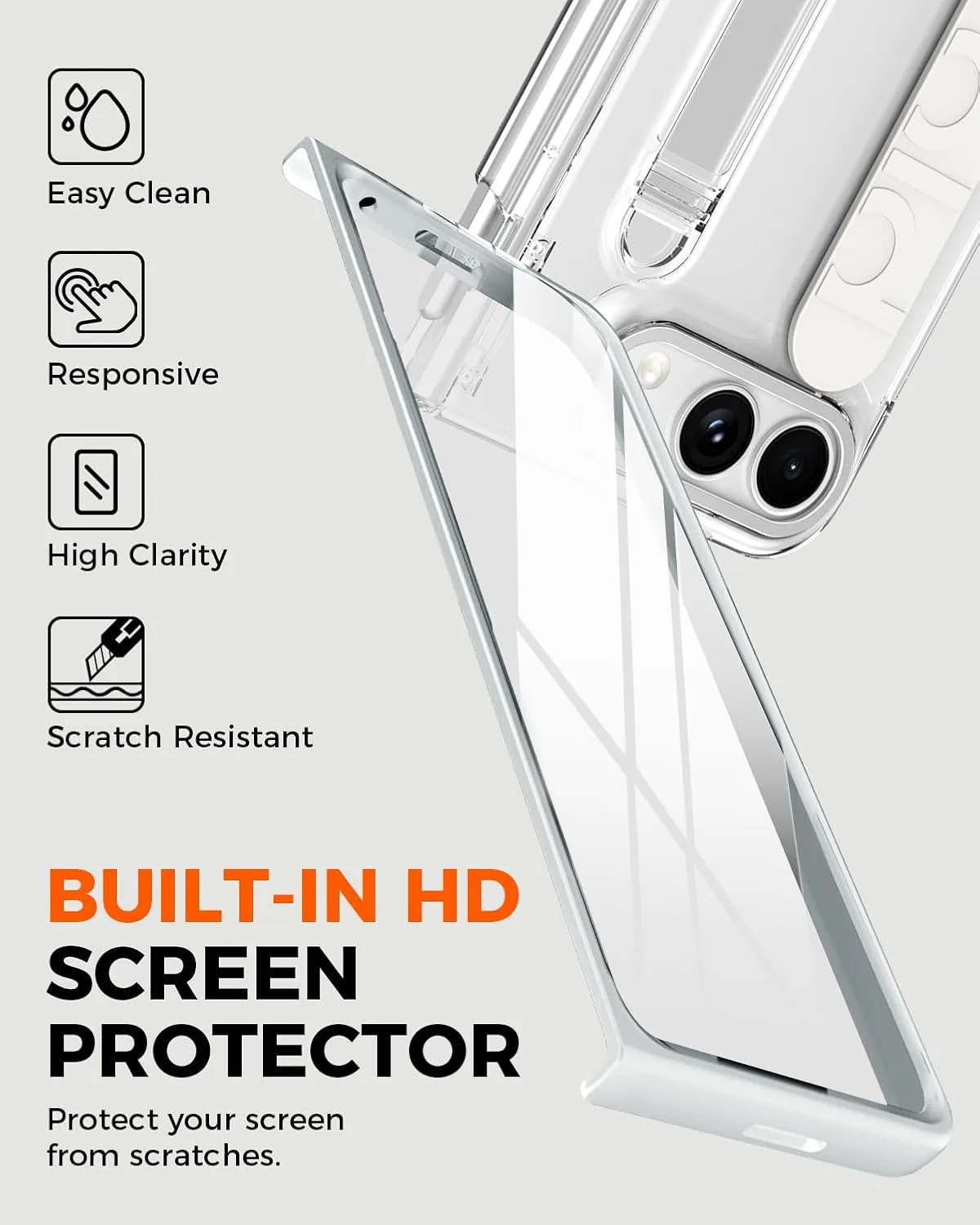 NINKI Transparent Hand Strap for iPhone Duo Case with S Pen Holder & Stylus, Hidden Kickstand, Shockproof Hinge Protection + Screen Protector Grip Folding Cover for iPhone Duo Case with Pen Slot Clear