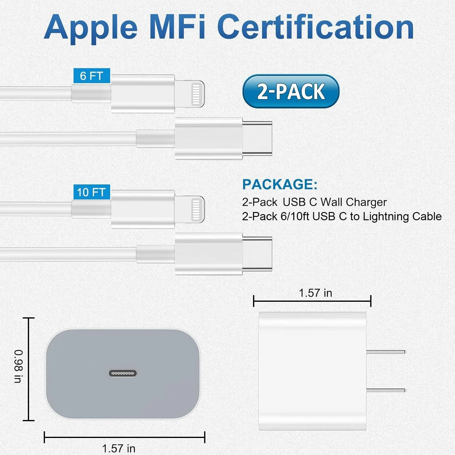 iPhone Charger Fast Charging, USB C Charger Block, 6FT/10FT Lightning Cable