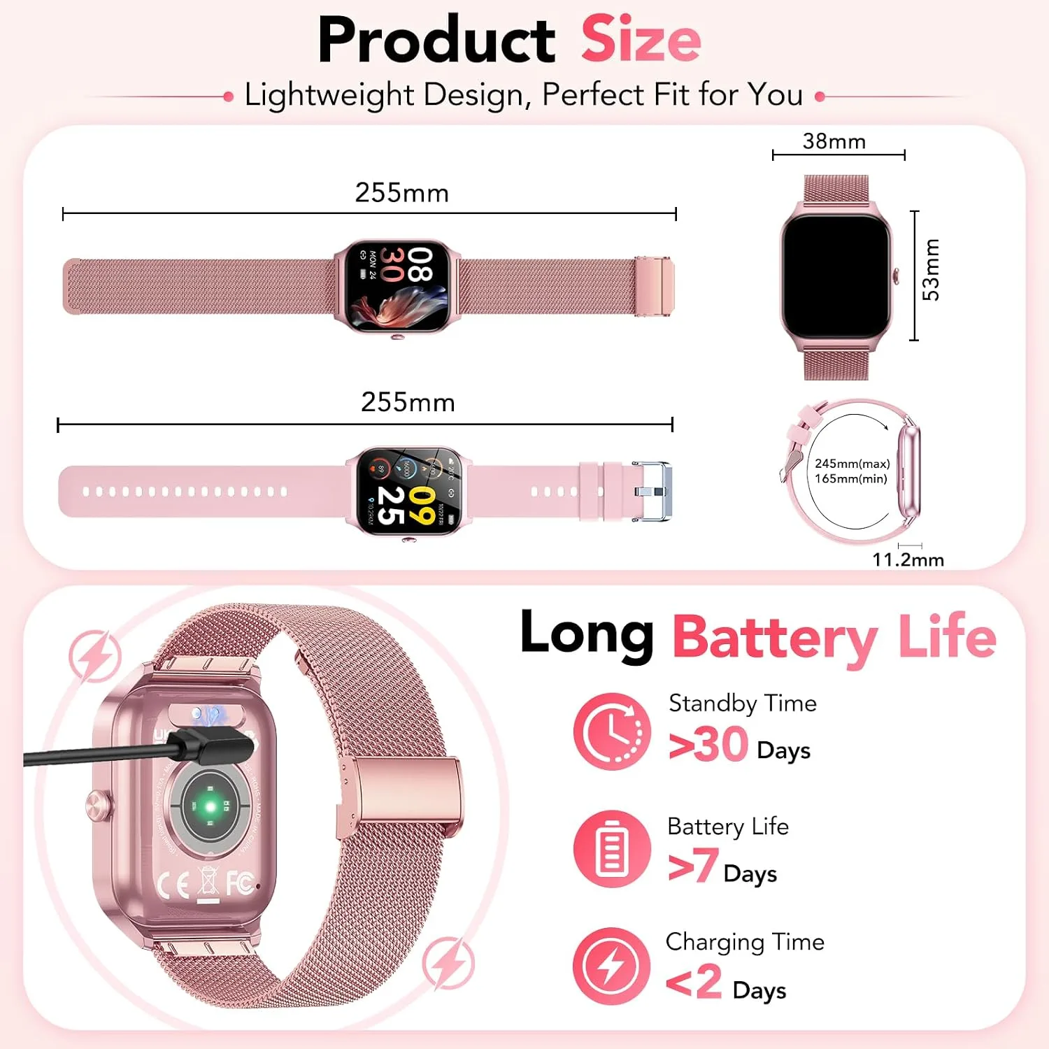 Smart Watch for Women, Answer/Make Call/AI Voice,1.85"HD Smartwatch for iPhone/Android,120+ Sport Modes Fitness Tracker with Heart Rate Stress Sleep Monitor Women's Menstrual Cycle, IP68 (2 Bands)