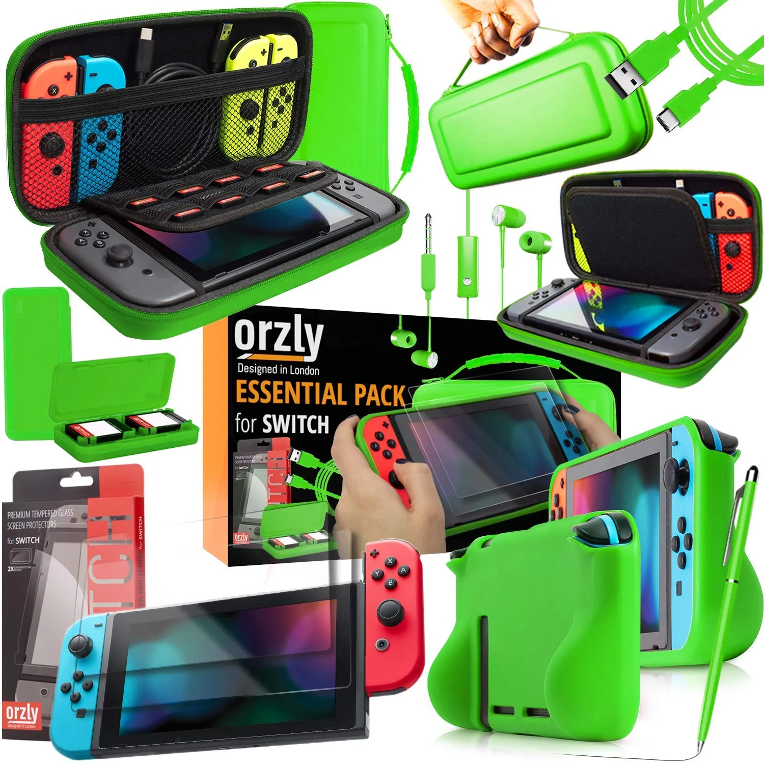 Orzly Switch 2 Accessories Bundle Carry Case & Screen Protector for Nintendo Switch 2 (2025) Console, TravelCase, Screen Protection, Grip Case, USB-C Cable, Games Holder, Headphones, Thumbgrips