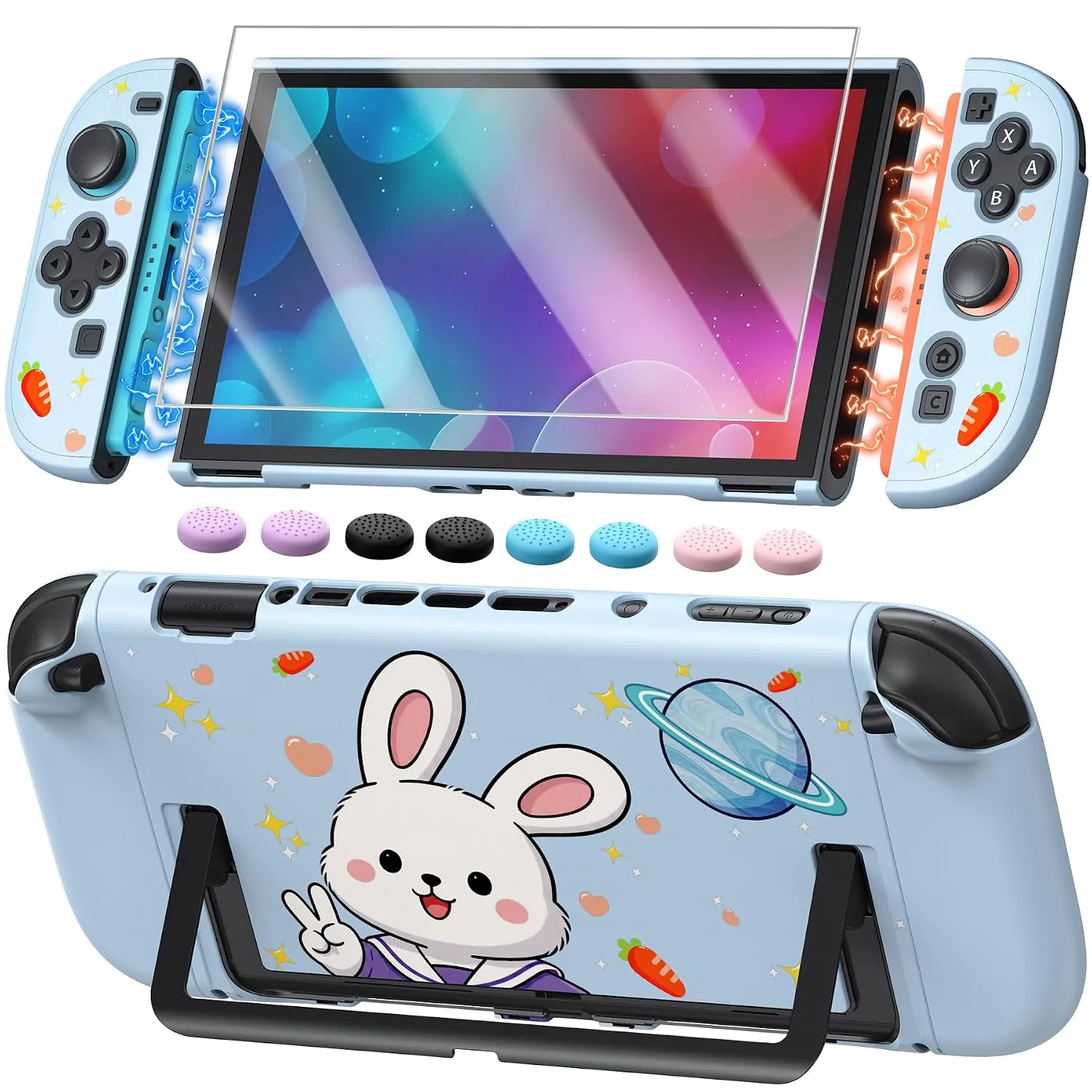 Switch 2 Cute Case,FYOUNG Dockable Kawaii Blue Bunny Protective Cover Shell
