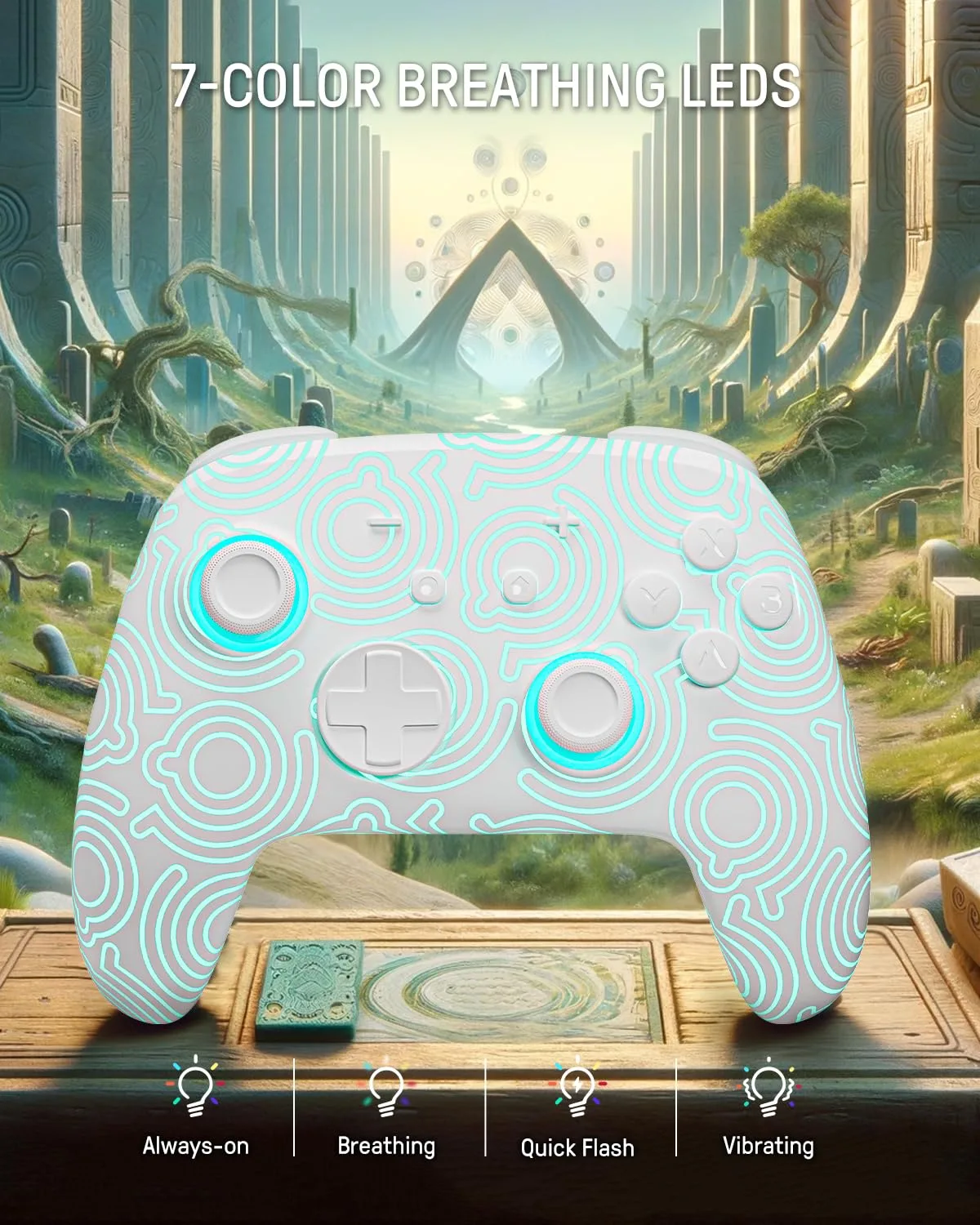 Switch Pro Controller Wireless Compatible with Nintendo Switch 2/OLED/Lite, Hall Effect Switch Controllers, Firefly Bluetooth Remote Gamepad Control with RGB 7 LED Colors/Turbo/Motion/Paddle - White