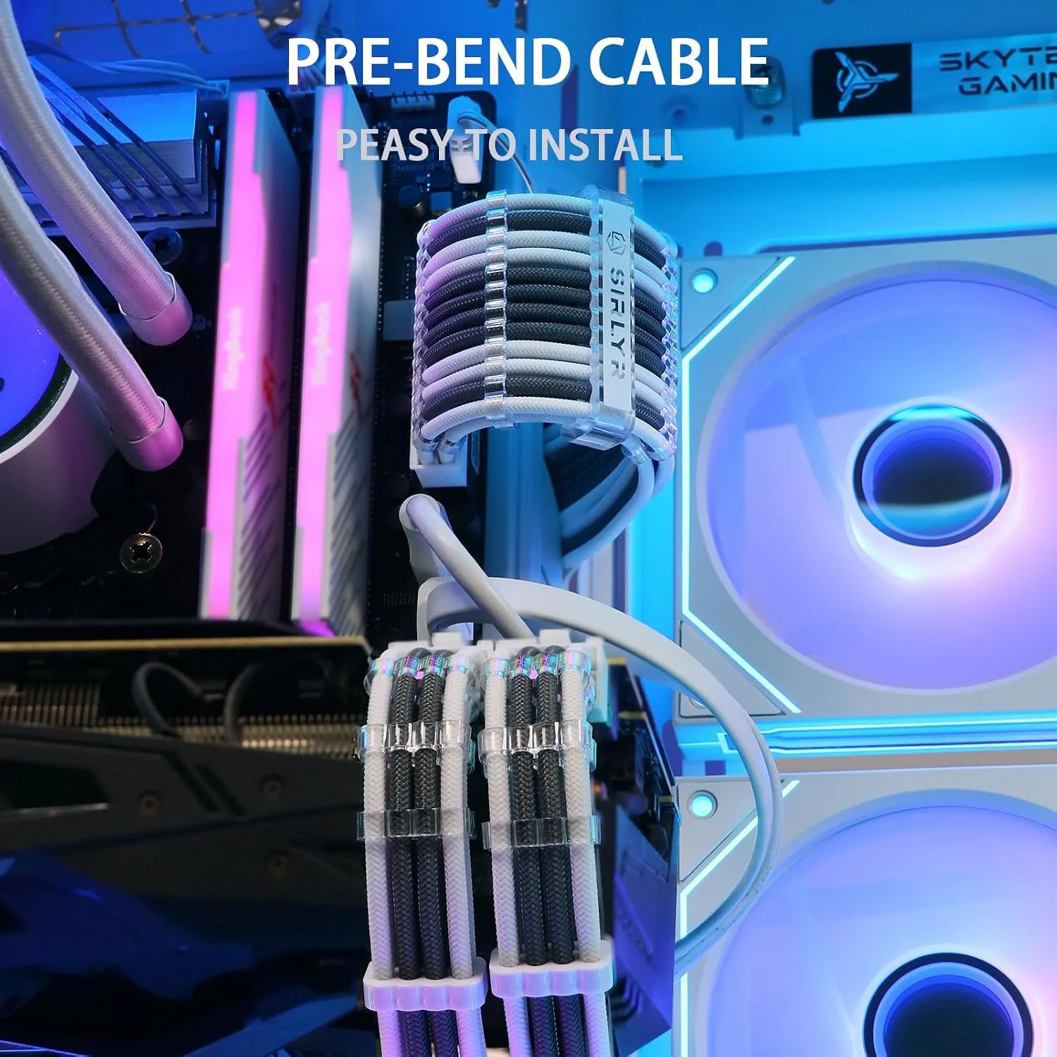 Sirlyr PSU Cables,PC Cable Extension Mod,Customized Easy Management Power Supply Cable - 1x24Pin ATX / 1x8 (4+4) Pin EPS / 2x8 (6+2) Gold-Plated Pin GPU,RTX 4060 4070 Case,Gray White 4 Kits